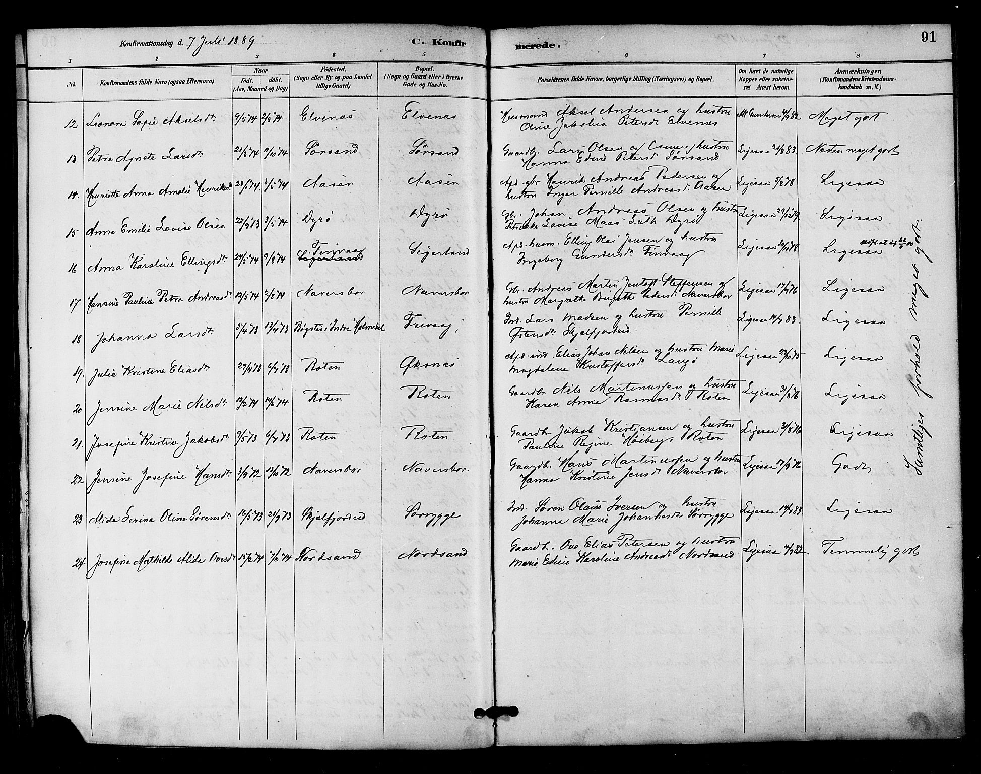 Ministerialprotokoller, klokkerbøker og fødselsregistre - Nordland, SAT/A-1459/893/L1337: Parish register (official) no. 893A09, 1885-1893, p. 91