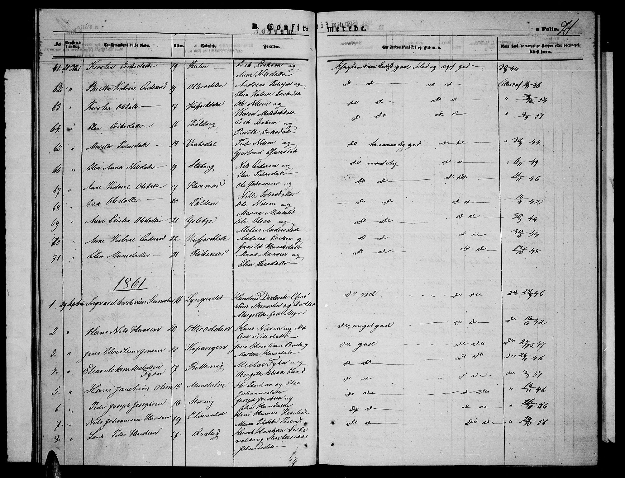 Lyngen sokneprestembete, AV/SATØ-S-1289/H/He/Heb/L0003klokker: Parish register (copy) no. 3, 1861-1867, p. 71