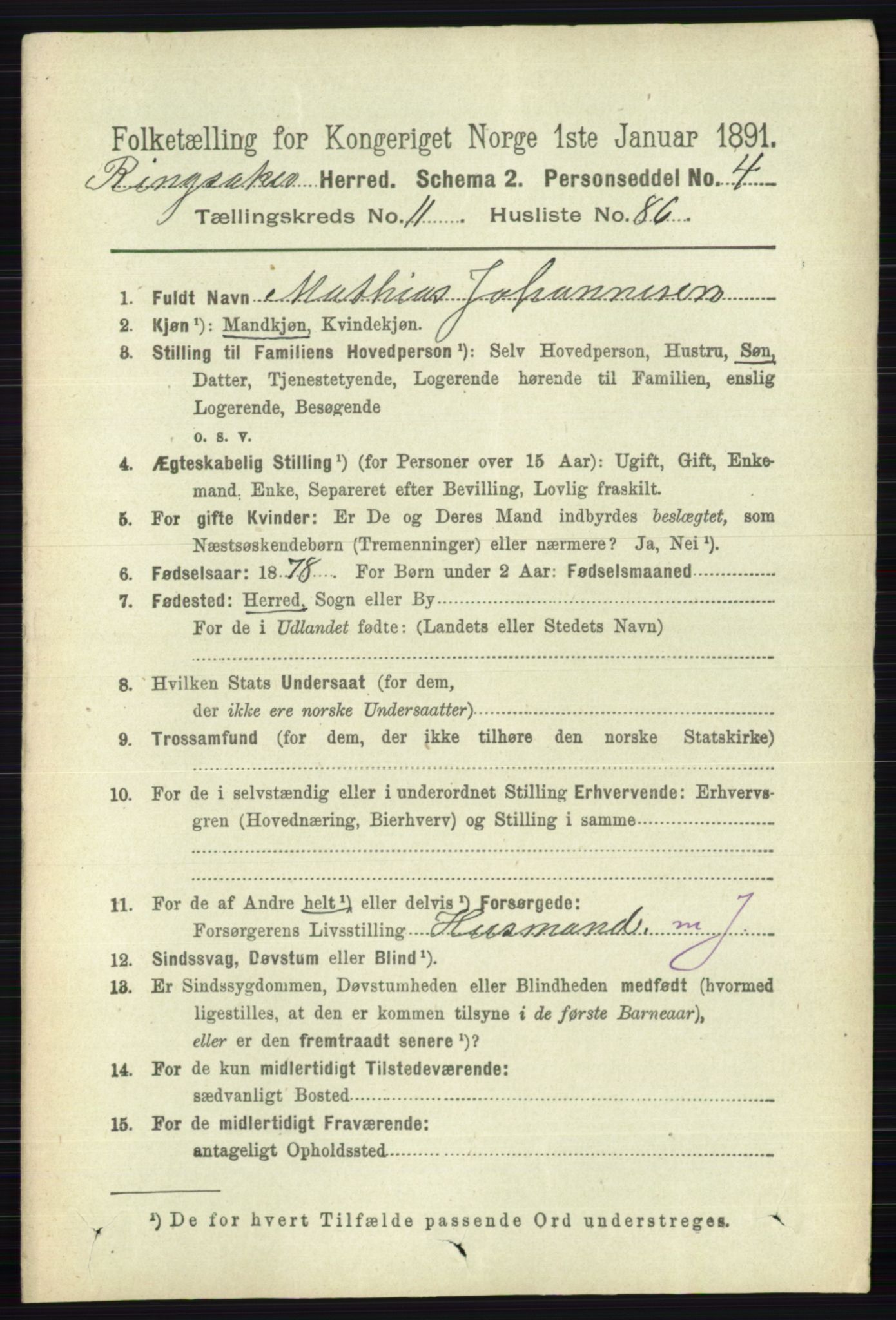 RA, 1891 census for 0412 Ringsaker, 1891, p. 6692