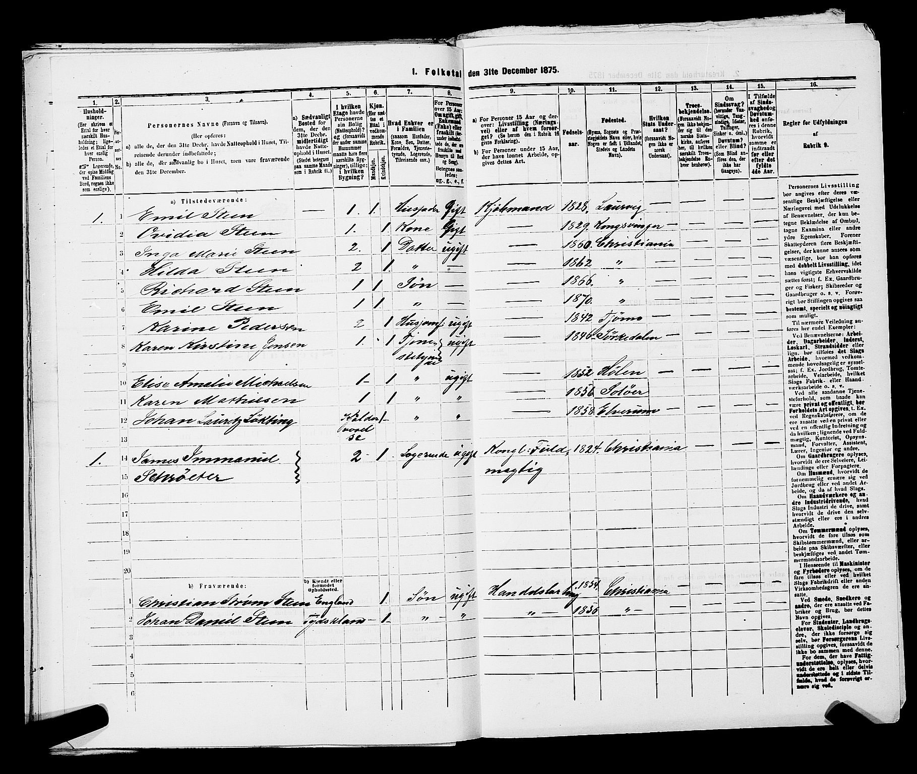 RA, 1875 census for 0301 Kristiania, 1875, p. 3882