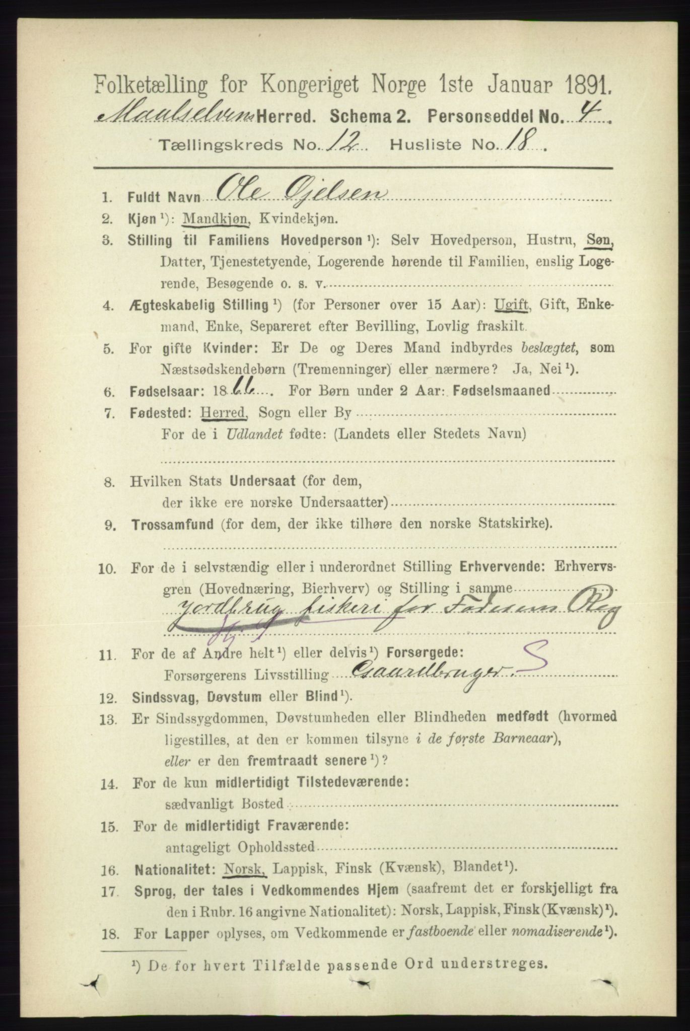 RA, 1891 census for 1924 Målselv, 1891, p. 3913