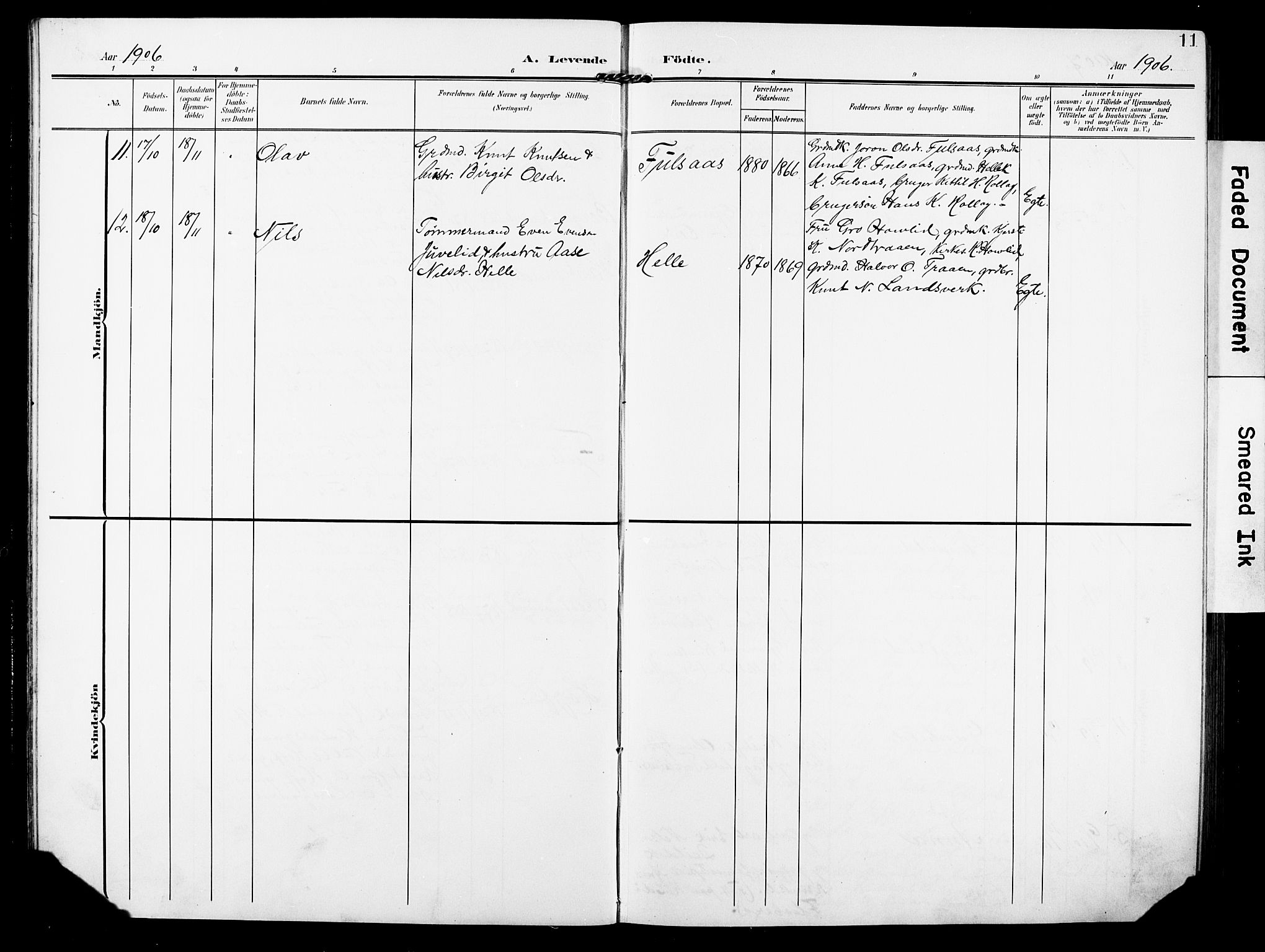 Rollag kirkebøker, SAKO/A-240/G/Ga/L0005: Parish register (copy) no. I 5, 1904-1932, p. 11