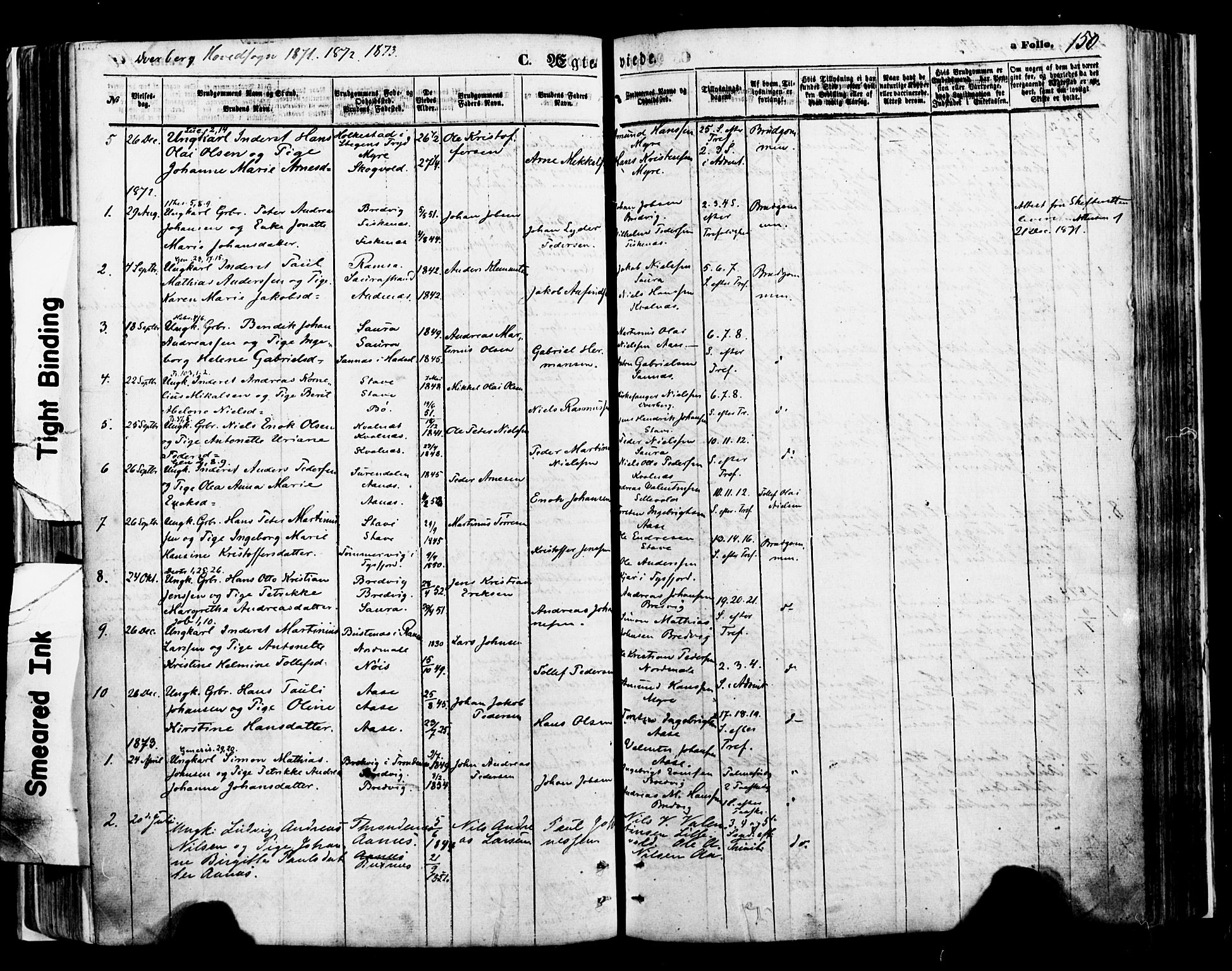 Ministerialprotokoller, klokkerbøker og fødselsregistre - Nordland, SAT/A-1459/897/L1397: Parish register (official) no. 897A05 /1, 1867-1880, p. 150