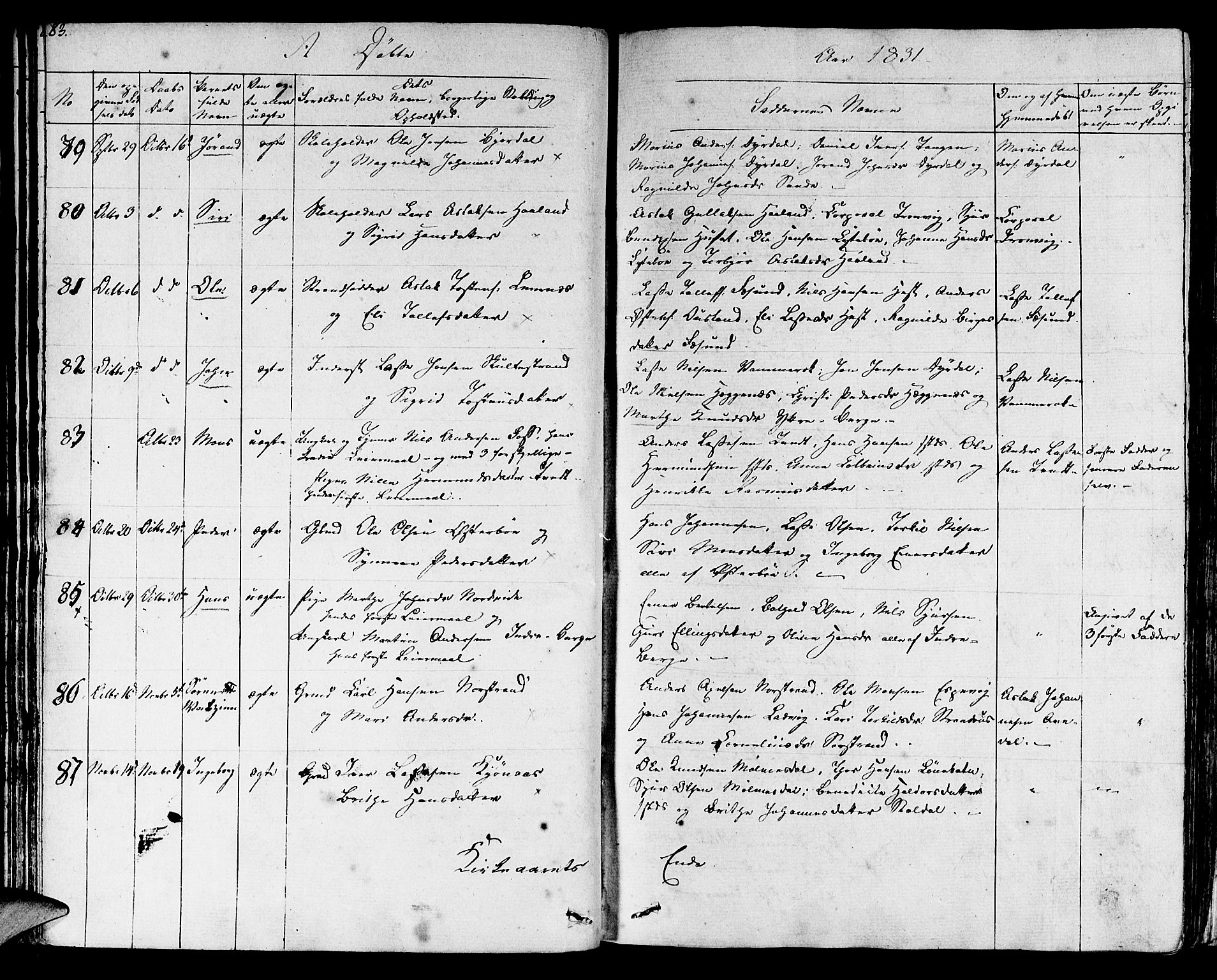 Lavik sokneprestembete, SAB/A-80901: Parish register (official) no. A 2I, 1821-1842, p. 83