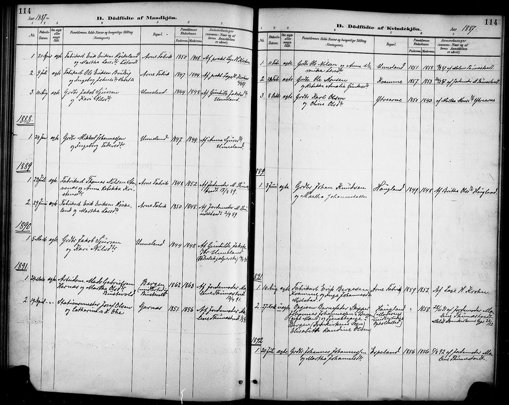 Haus sokneprestembete, SAB/A-75601/H/Haa/Haad/L0001: Parish register (official) no. D 1, 1887-1898, p. 114