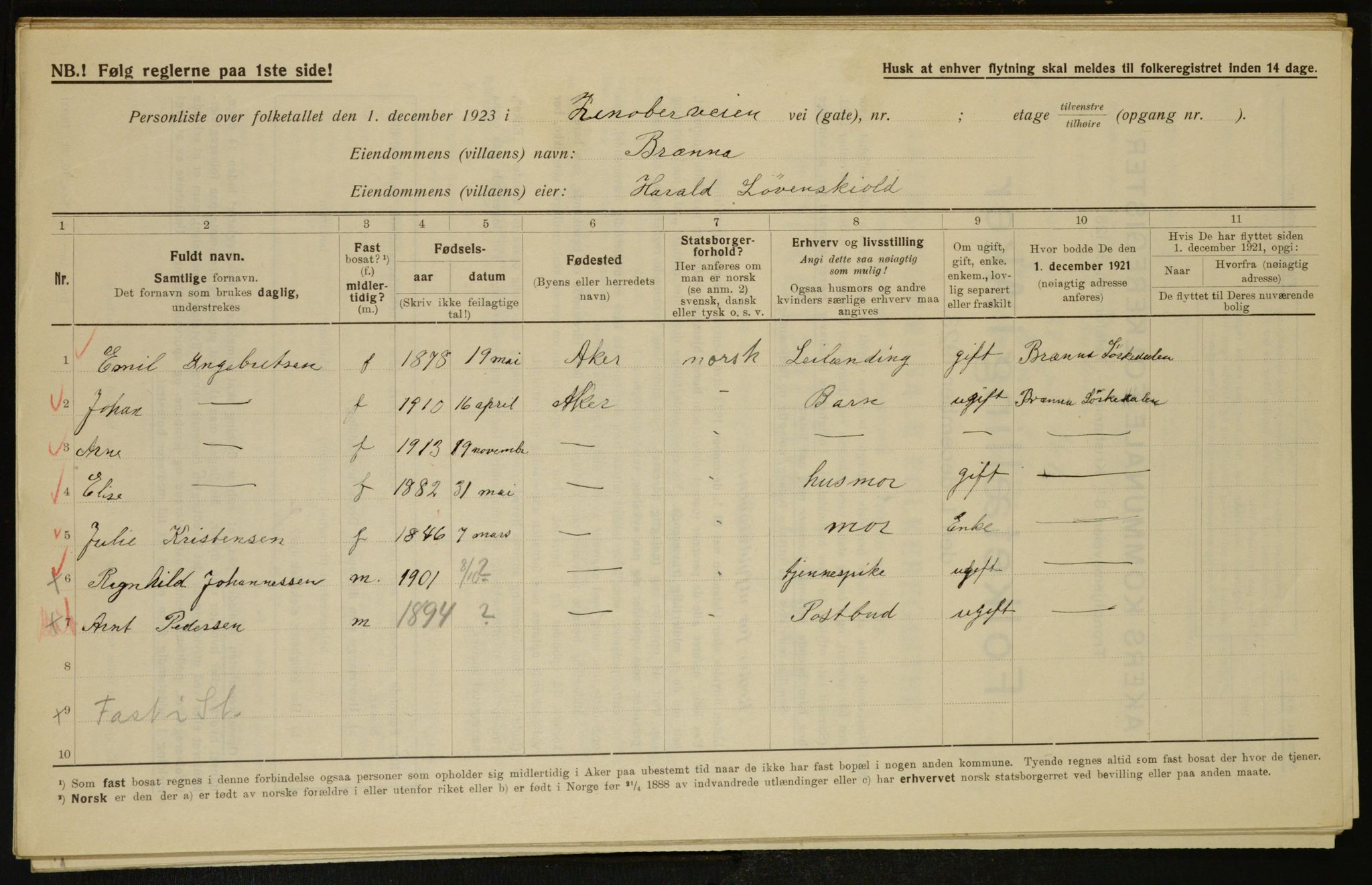 , Municipal Census 1923 for Aker, 1923, p. 7256