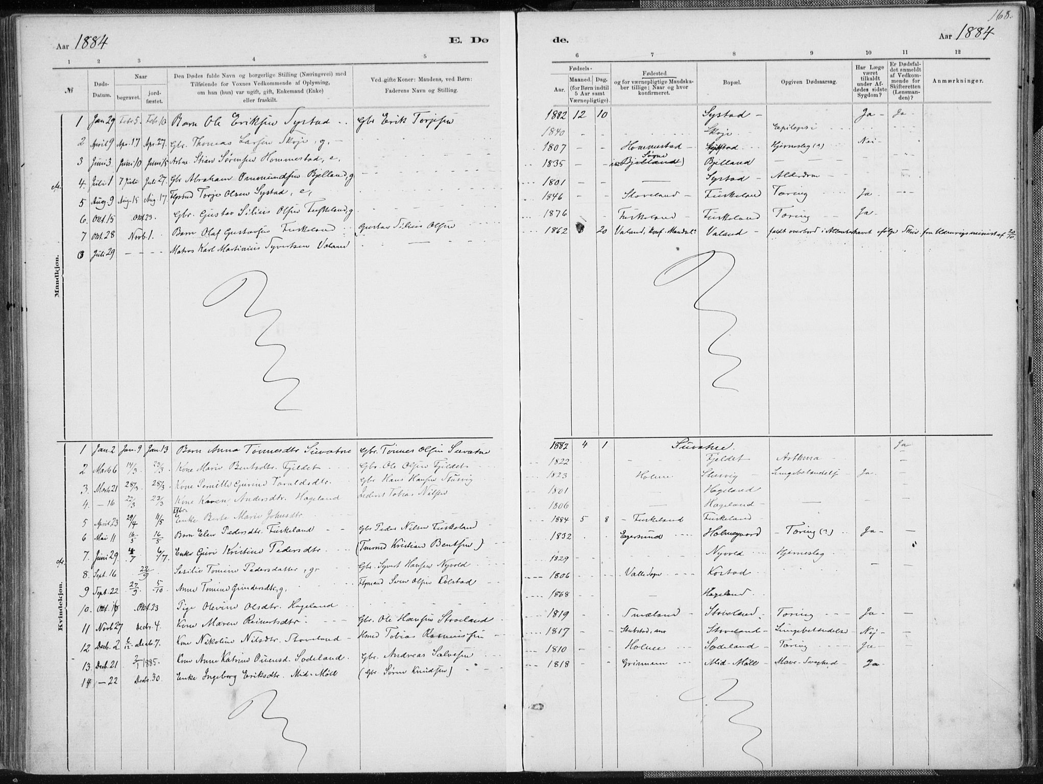 Holum sokneprestkontor, SAK/1111-0022/F/Fa/Faa/L0007: Parish register (official) no. A 7, 1884-1907, p. 168