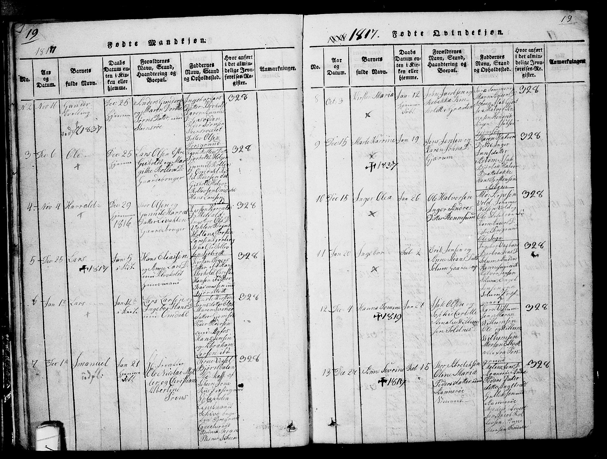 Solum kirkebøker, AV/SAKO-A-306/G/Ga/L0001: Parish register (copy) no. I 1, 1814-1833, p. 19