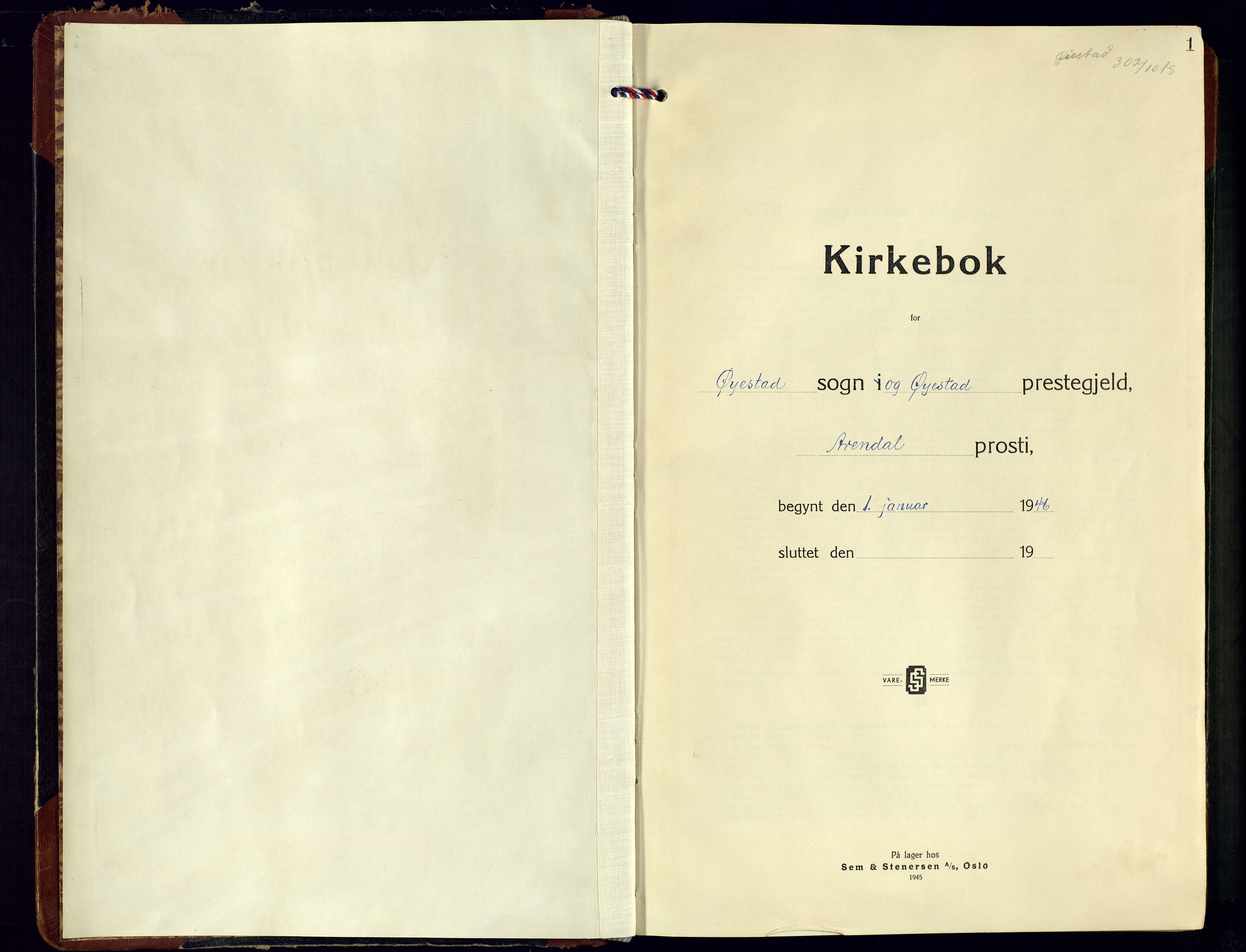 Øyestad sokneprestkontor, AV/SAK-1111-0049/F/Fb/L0014: Parish register (copy) no. B-14, 1946-1966, p. 1