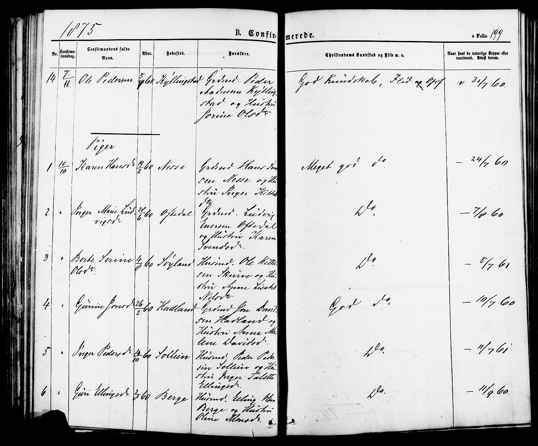 Lye sokneprestkontor, AV/SAST-A-101794/001/30BA/L0008: Parish register (official) no. A 7, 1872-1881, p. 199