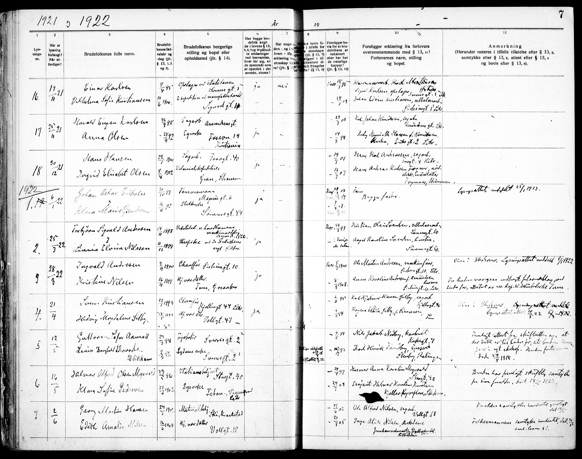 Skedsmo prestekontor Kirkebøker, SAO/A-10033a/H/Hc/L0001: Banns register no. III 1, 1919-1938, p. 7