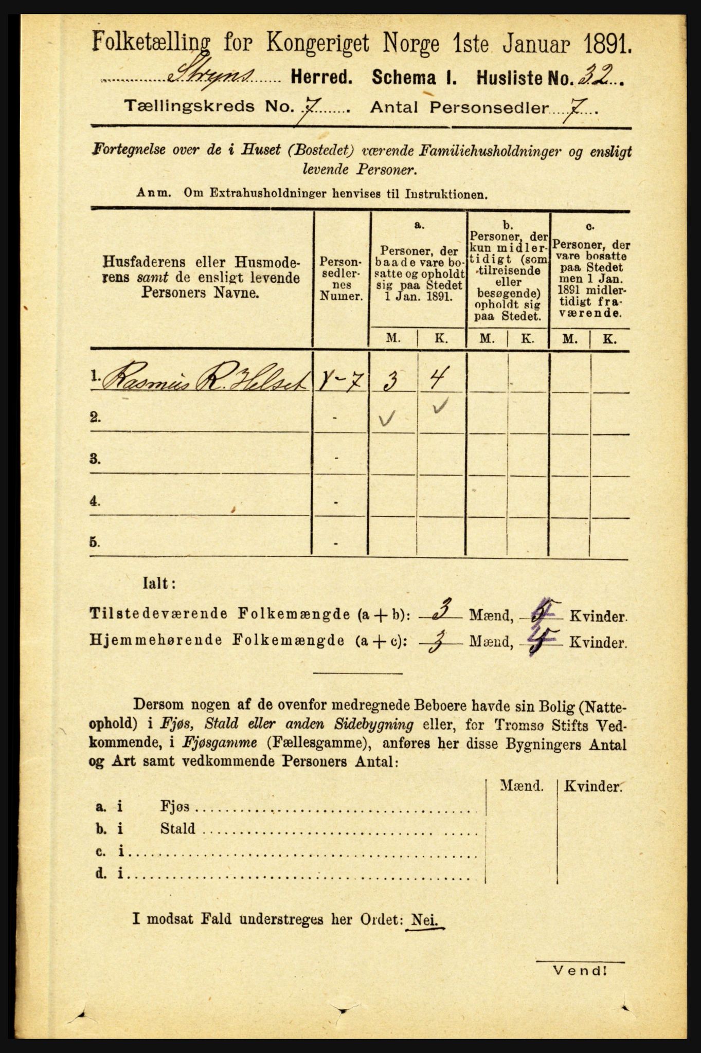 RA, 1891 census for 1448 Stryn, 1891, p. 2804