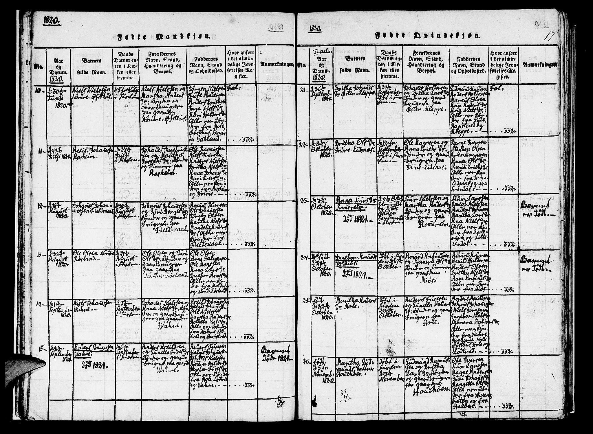 Hosanger sokneprestembete, AV/SAB-A-75801/H/Haa: Parish register (official) no. A 5, 1815-1824, p. 17