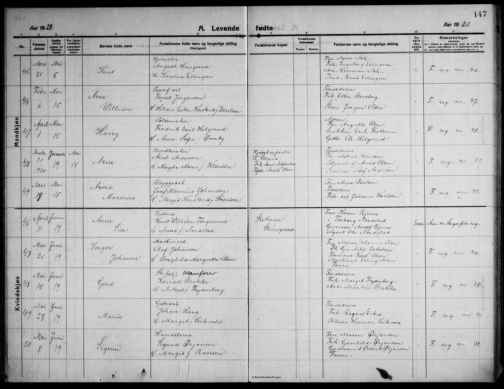 Strømsø kirkebøker, SAKO/A-246/F/Fa/L0029: Parish register (official) no. I 27, 1915-1930, p. 147