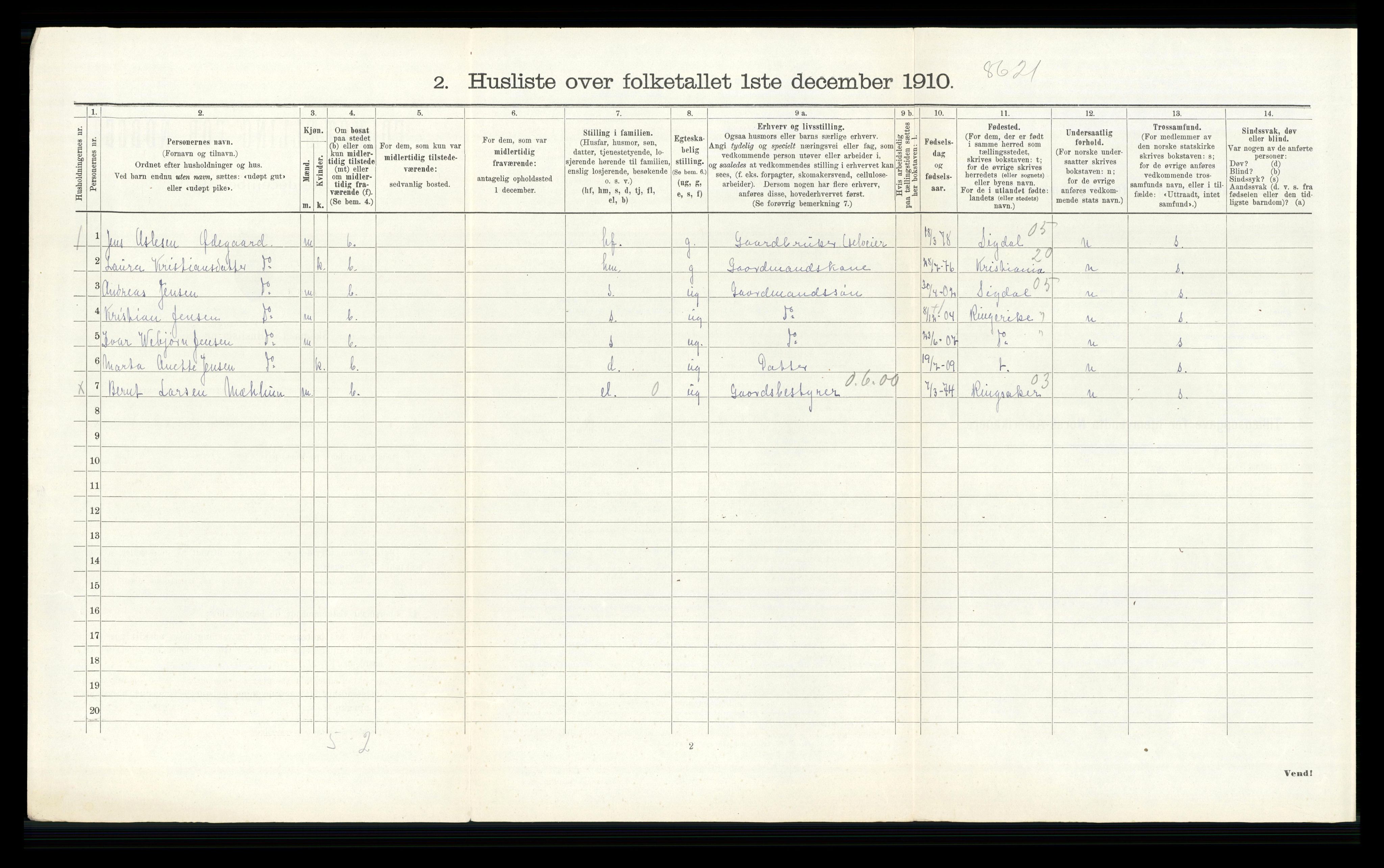 RA, 1910 census for Modum, 1910, p. 3211