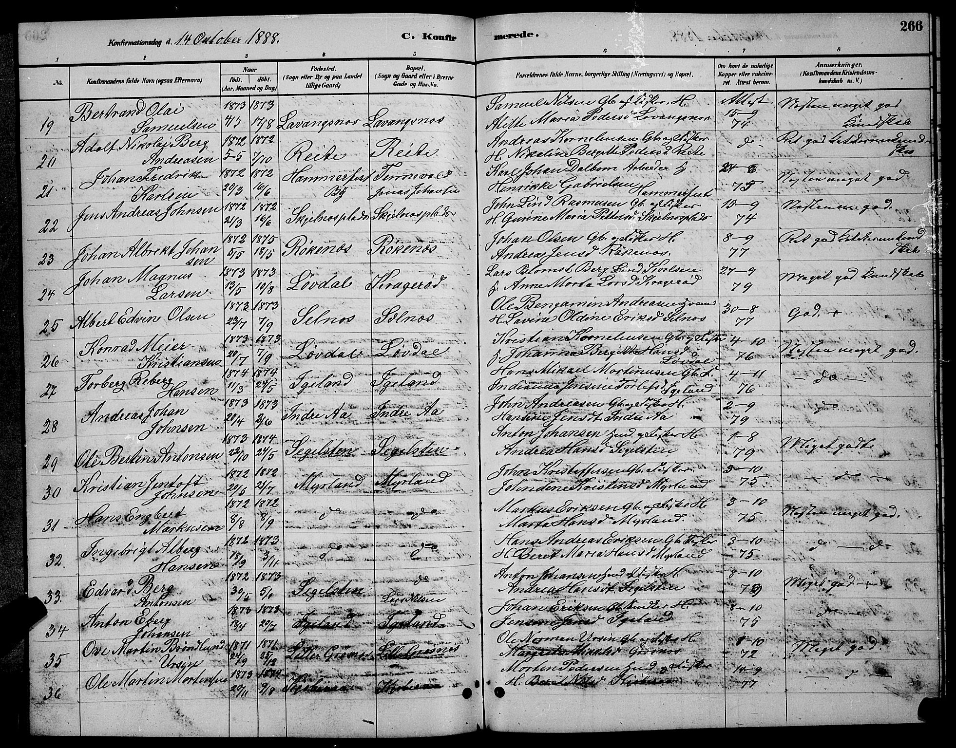 Ibestad sokneprestembete, AV/SATØ-S-0077/H/Ha/Hab/L0007klokker: Parish register (copy) no. 7, 1879-1889, p. 266