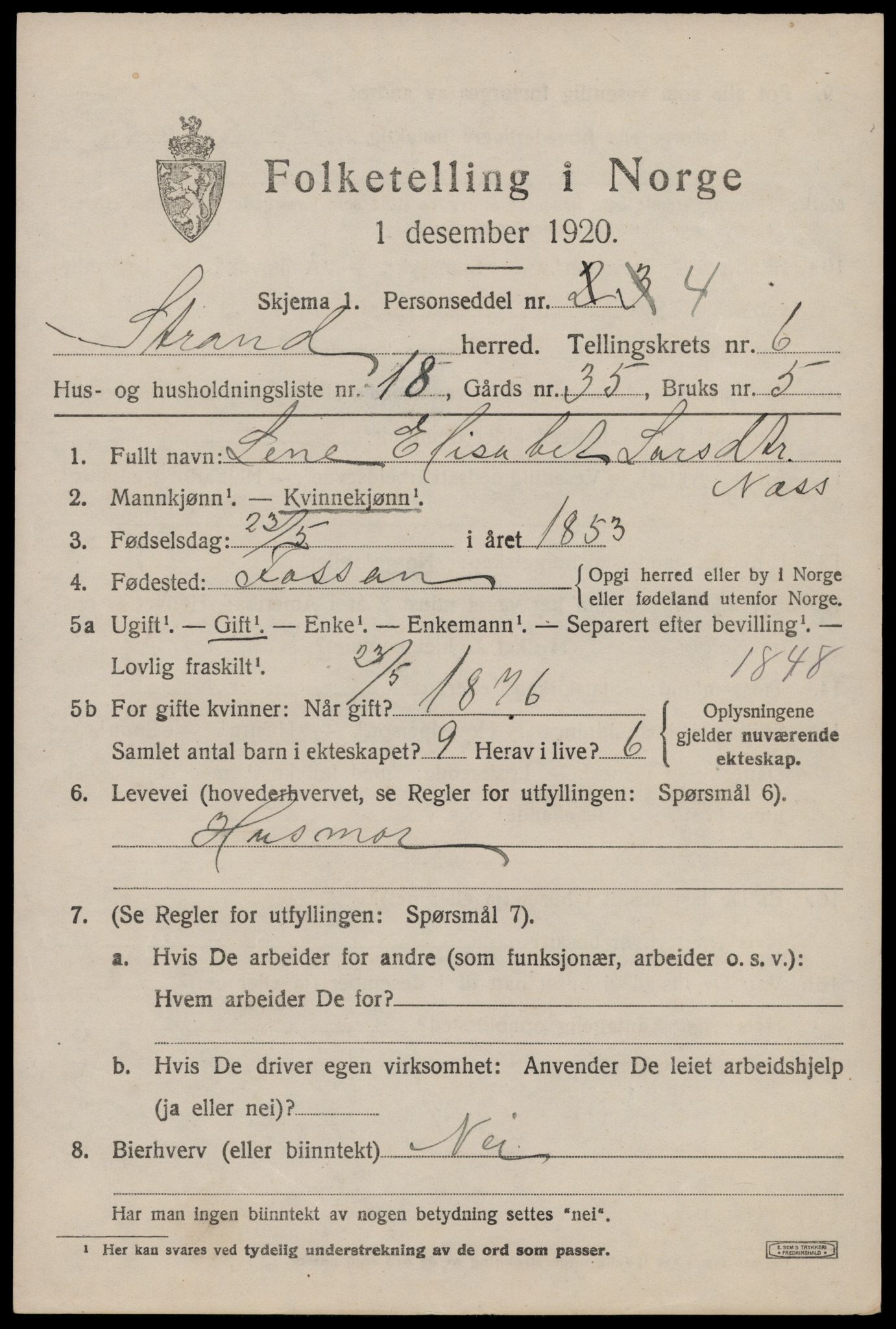 SAST, 1920 census for Strand, 1920, p. 4228