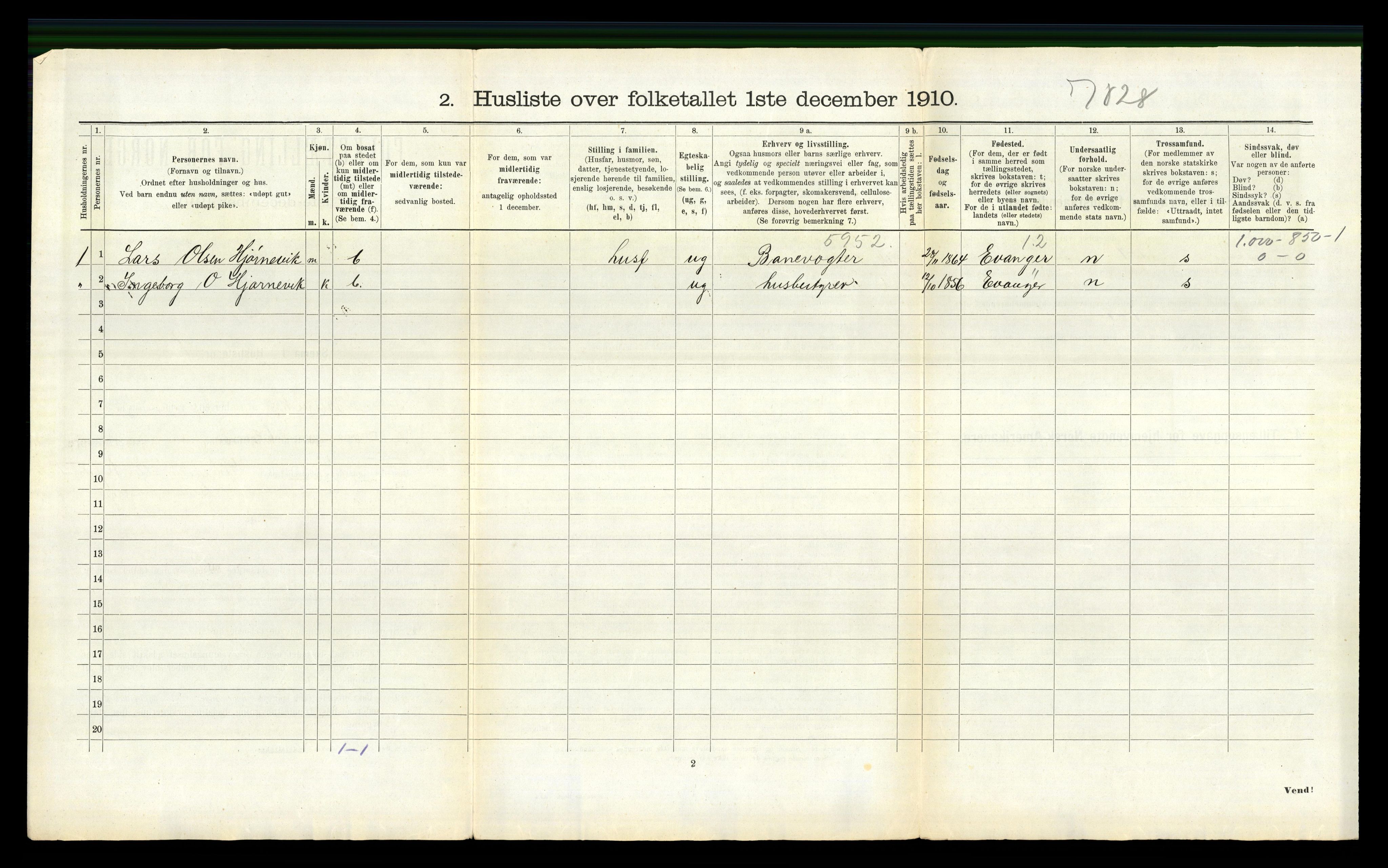 RA, 1910 census for Bruvik, 1910, p. 1019