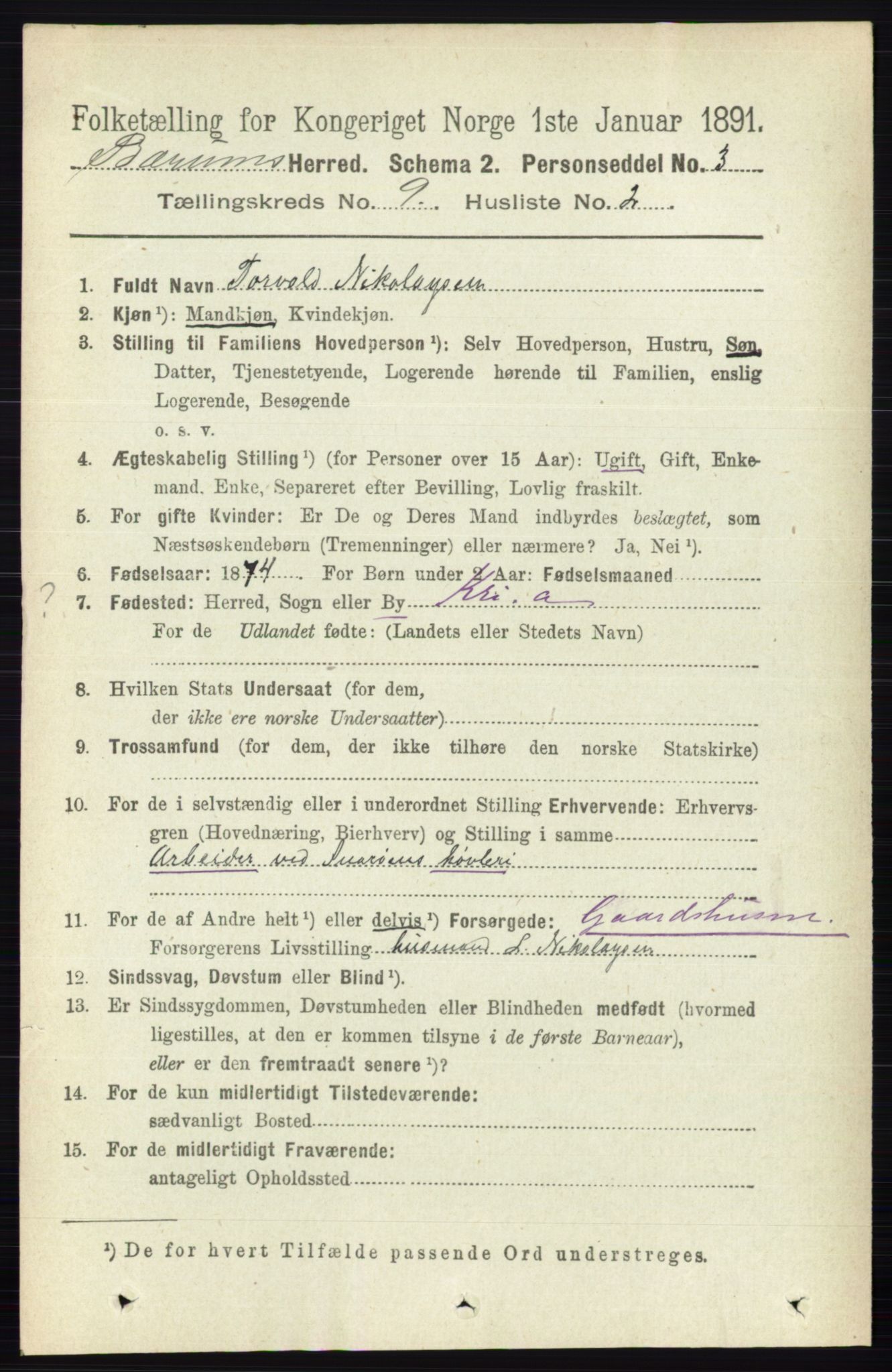 RA, 1891 census for 0219 Bærum, 1891, p. 5144