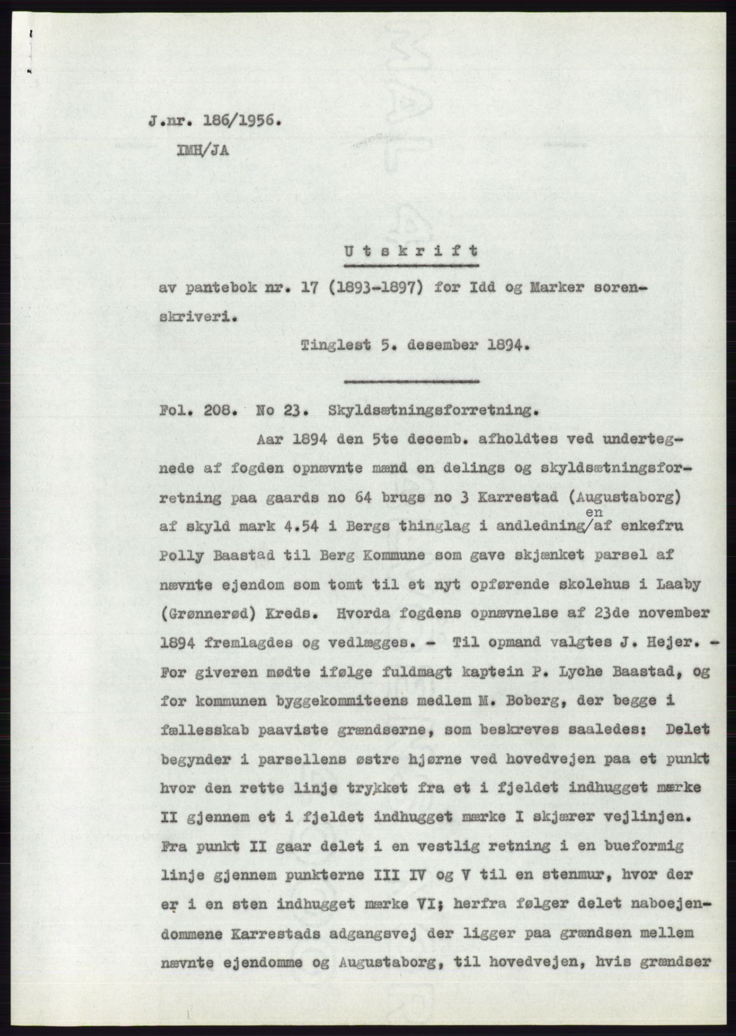 Statsarkivet i Oslo, SAO/A-10621/Z/Zd/L0004: Avskrifter, j.nr 1-797/1956, 1956, p. 116