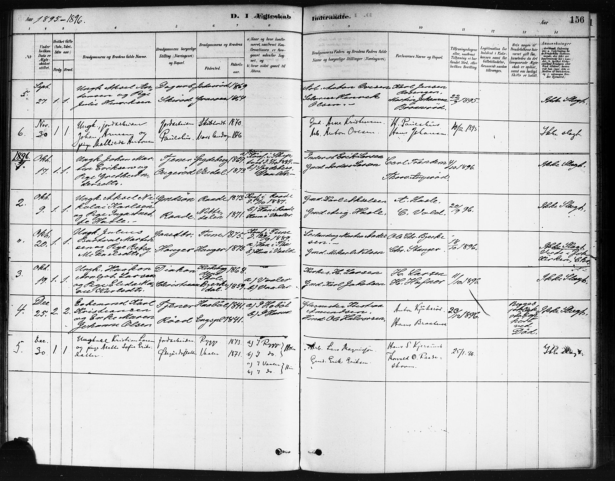 Våler prestekontor Kirkebøker, AV/SAO-A-11083/F/Fa/L0010: Parish register (official) no. I 10, 1878-1896, p. 156