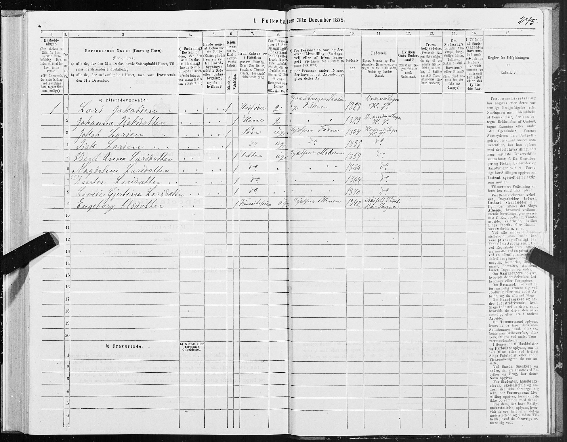 SAT, 1875 census for 1553P Kvernes, 1875, p. 3245