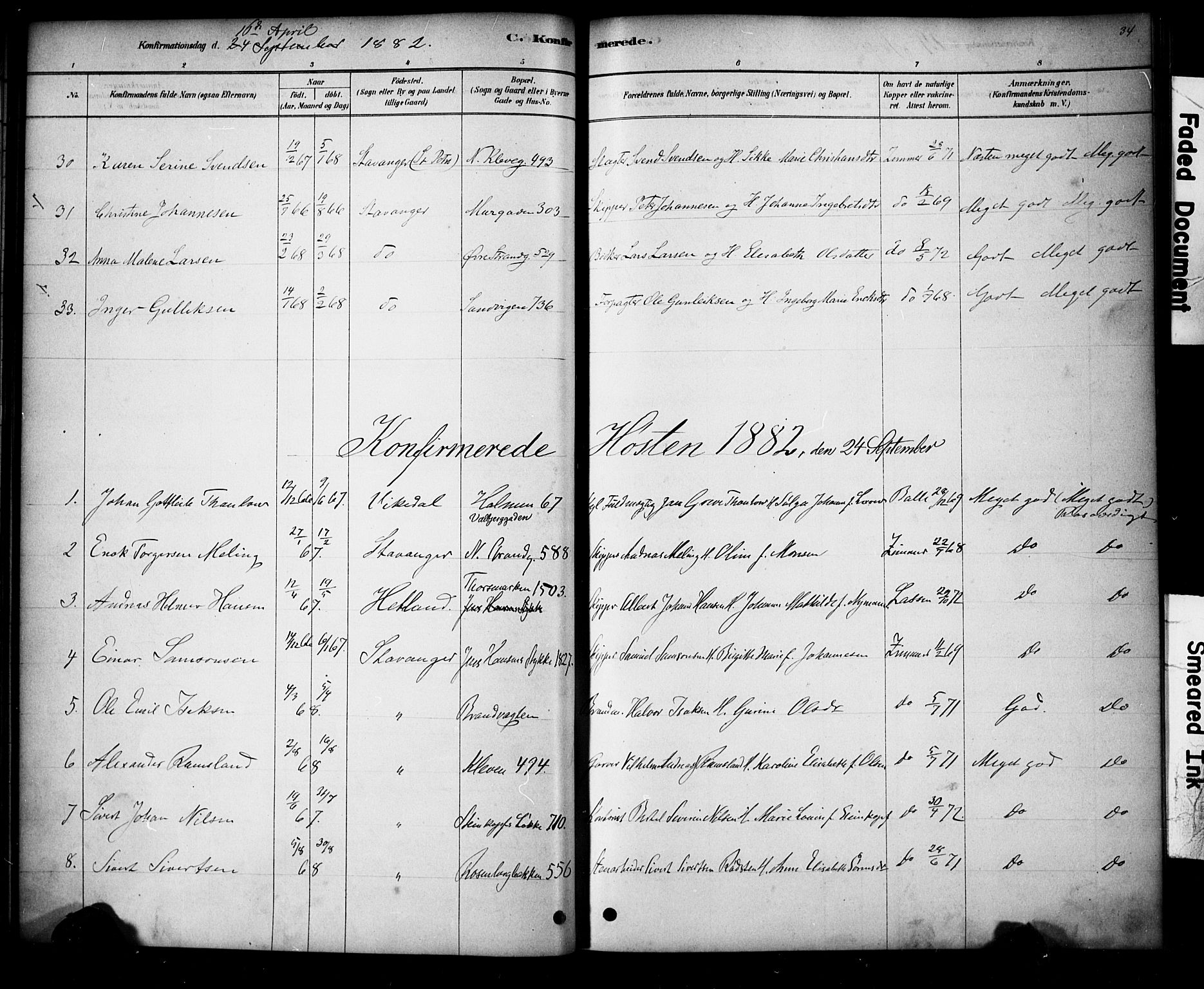 Domkirken sokneprestkontor, AV/SAST-A-101812/001/30/30BA/L0028: Parish register (official) no. A 27, 1878-1896, p. 34