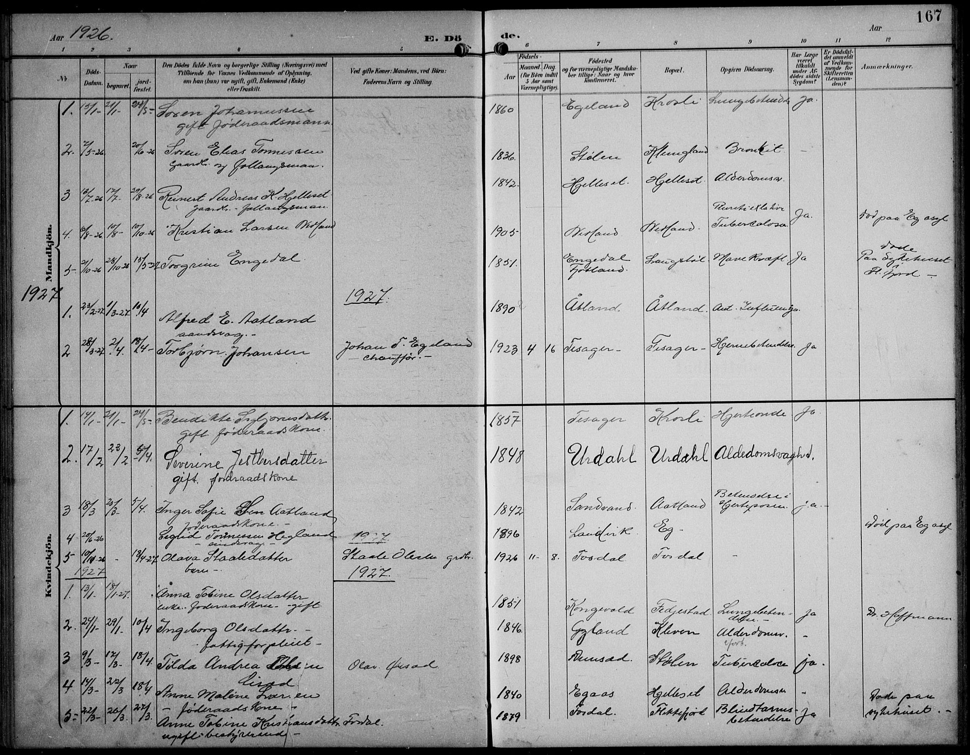 Bakke sokneprestkontor, AV/SAK-1111-0002/F/Fb/Fbb/L0004: Parish register (copy) no. B 4, 1896-1927, p. 167