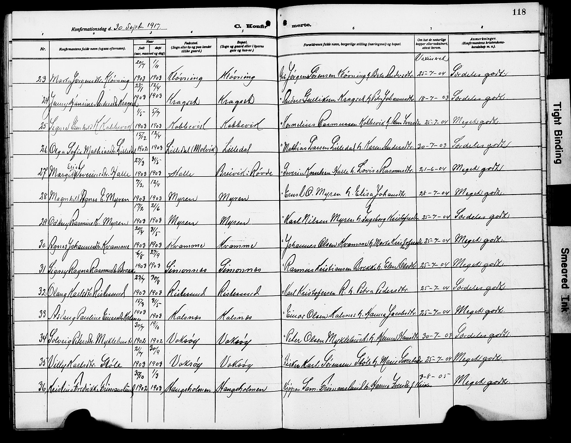 Ministerialprotokoller, klokkerbøker og fødselsregistre - Møre og Romsdal, AV/SAT-A-1454/503/L0050: Parish register (copy) no. 503C05, 1909-1922, p. 118