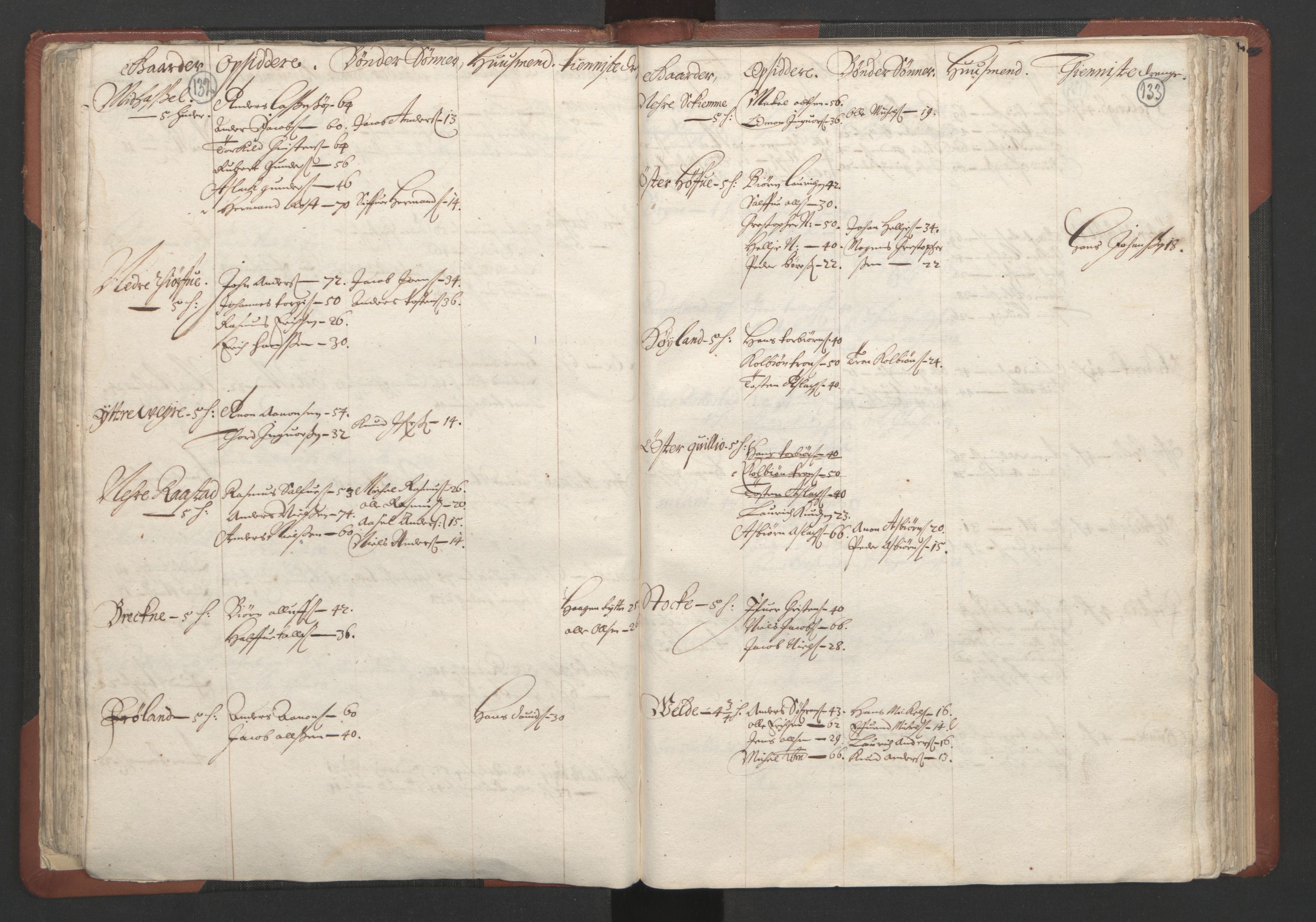 RA, Bailiff's Census 1664-1666, no. 10: Lista len, 1664, p. 132-133