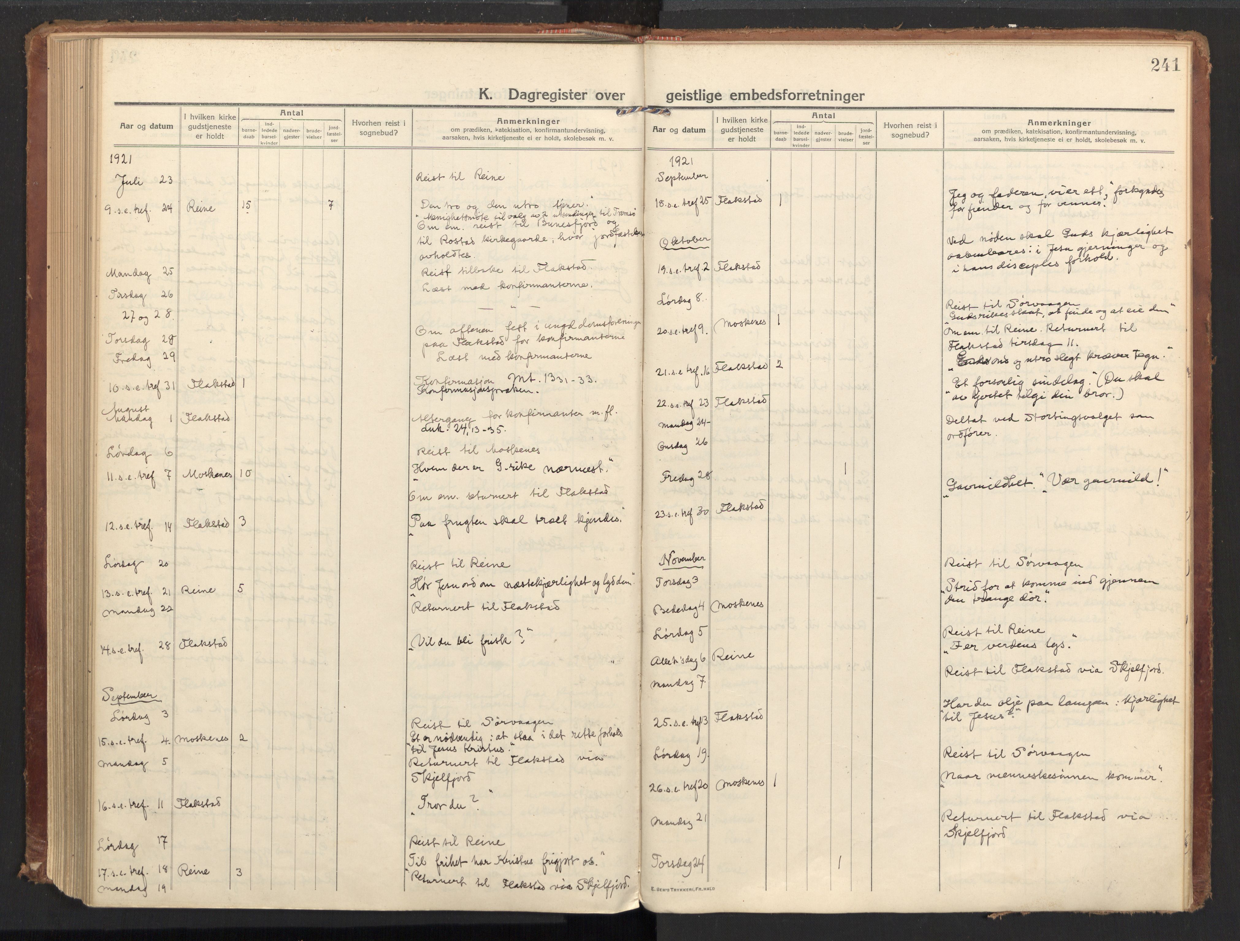 Ministerialprotokoller, klokkerbøker og fødselsregistre - Nordland, AV/SAT-A-1459/885/L1210: Parish register (official) no. 885A10, 1916-1926, p. 241