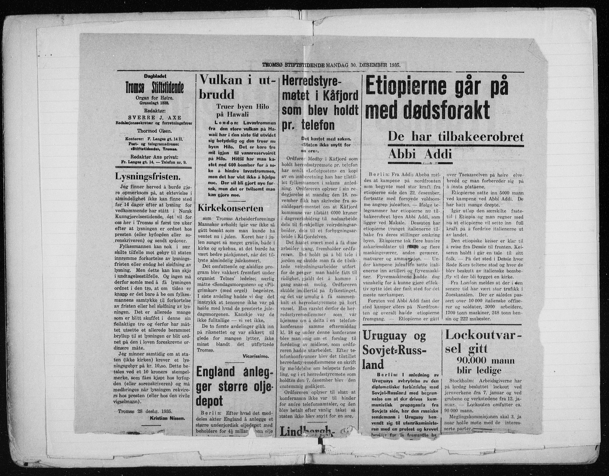 Tromsø sokneprestkontor/stiftsprosti/domprosti, AV/SATØ-S-1343/H/Hc/L0101: Banns register no. 101, 1933-1943