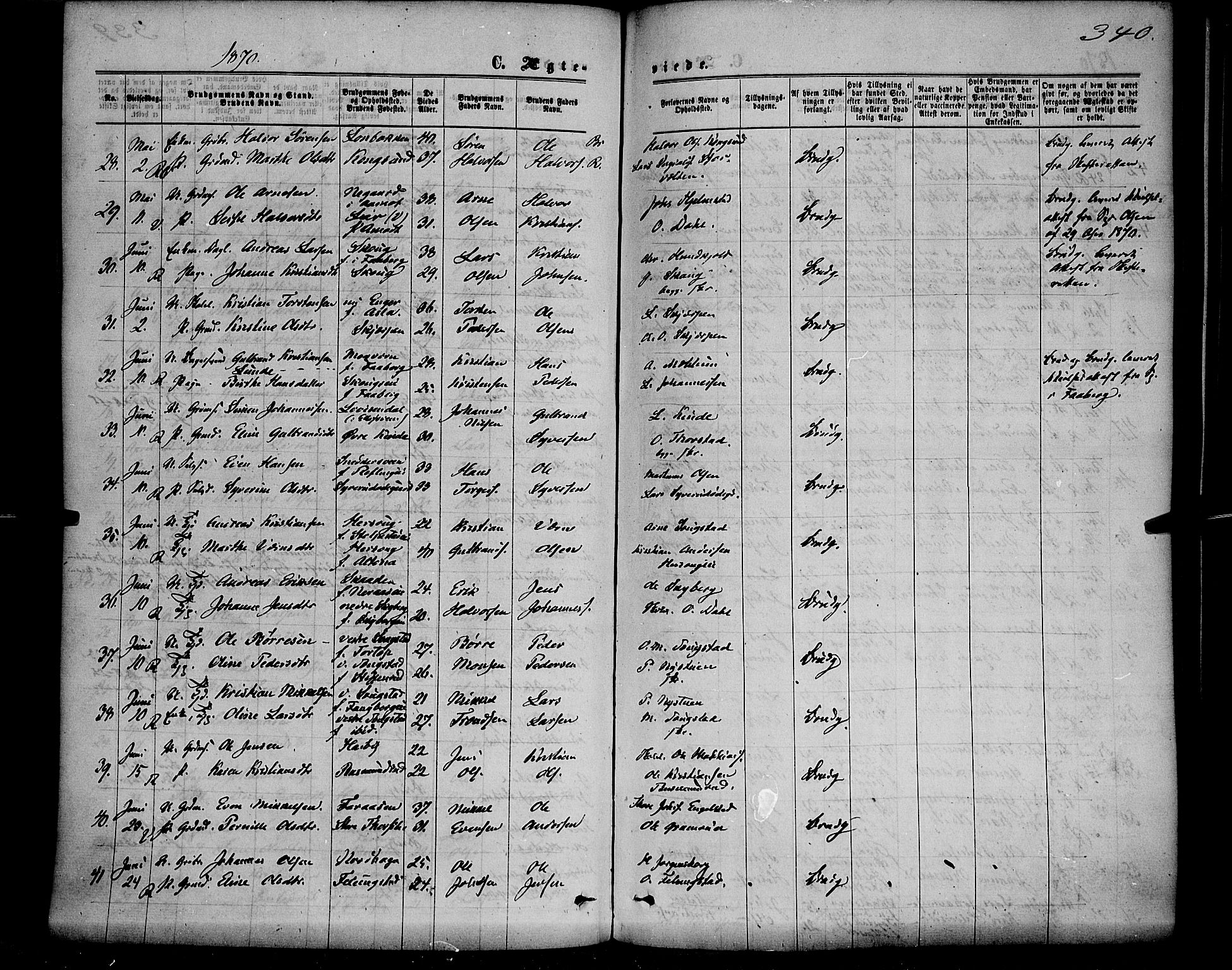 Ringsaker prestekontor, AV/SAH-PREST-014/K/Ka/L0011: Parish register (official) no. 11, 1870-1878, p. 340