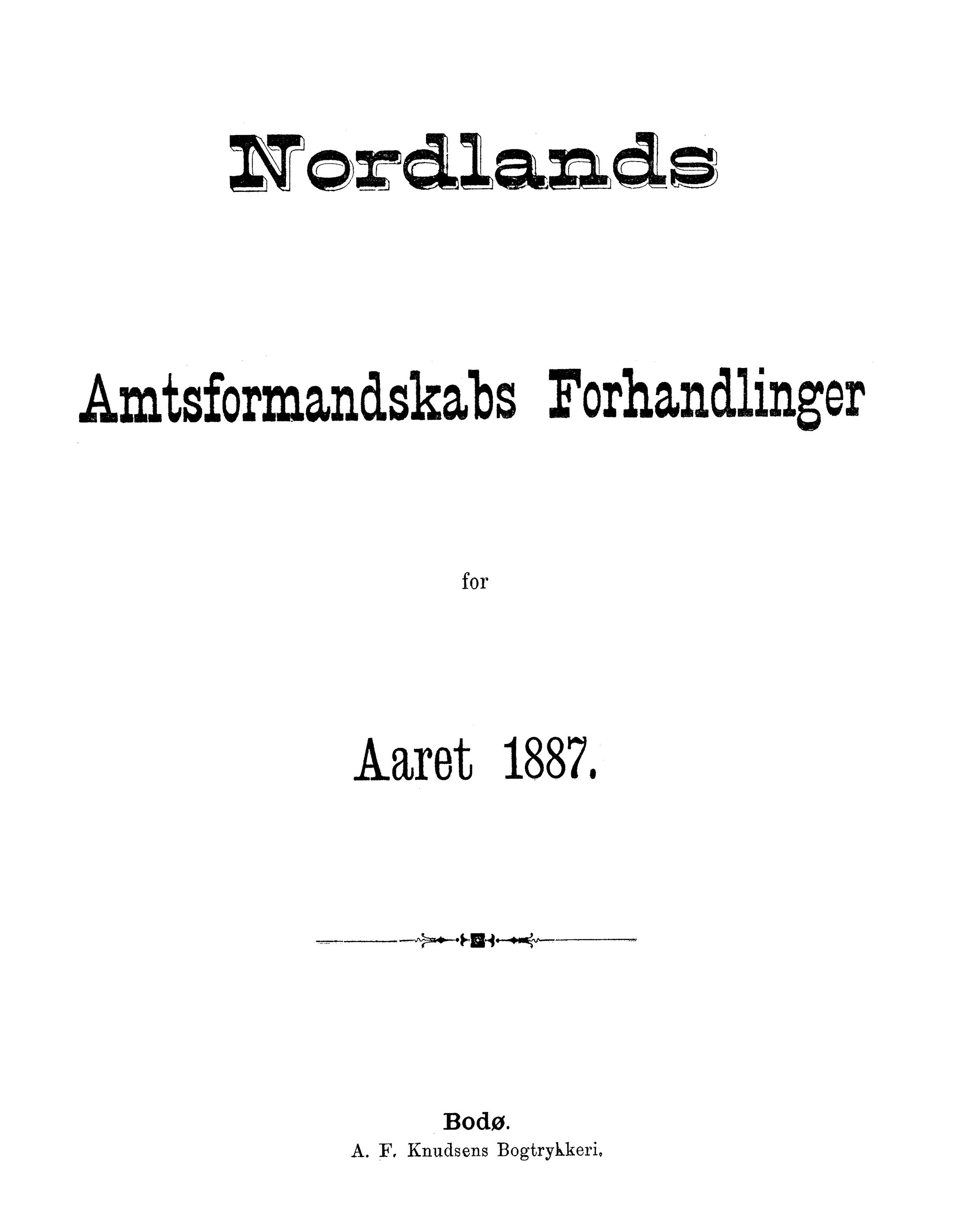 Nordland Fylkeskommune. Fylkestinget, AIN/NFK-17/176/A/Ac/L0015: Fylkestingsforhandlinger 1886-1890, 1886-1890