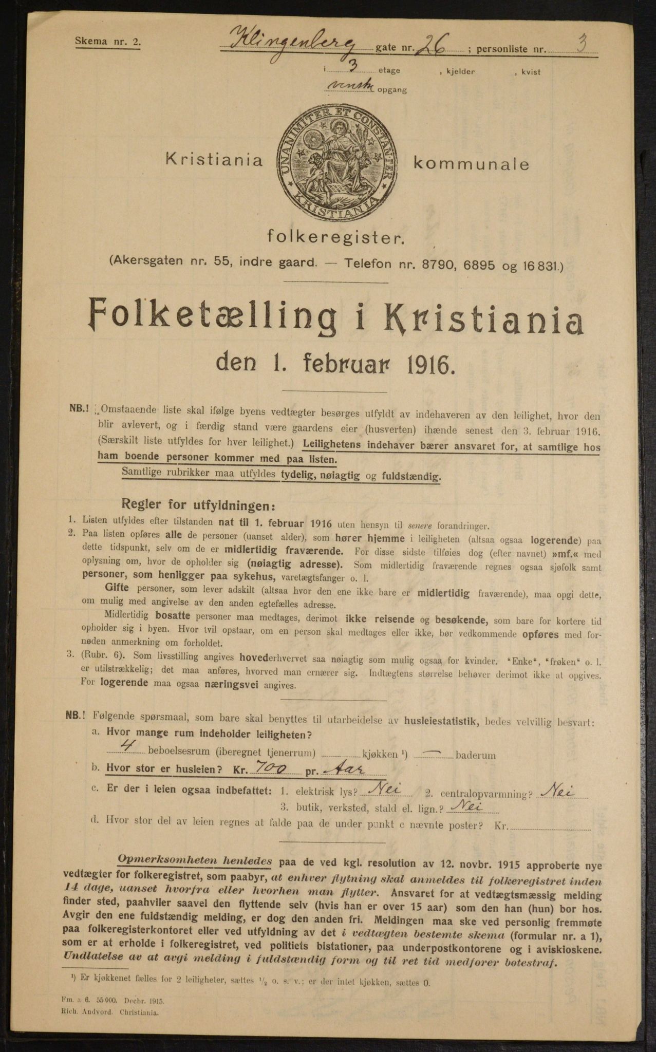 OBA, Municipal Census 1916 for Kristiania, 1916, p. 53186