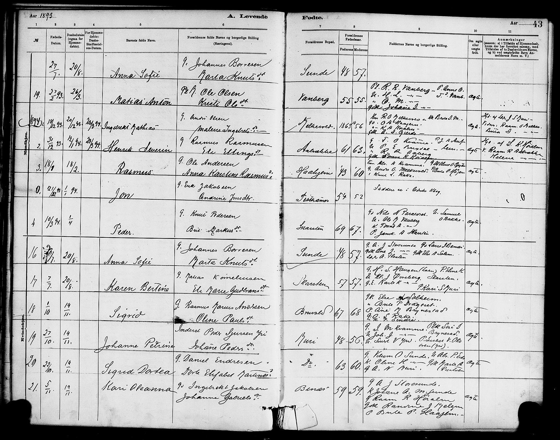 Innvik sokneprestembete, AV/SAB-A-80501: Parish register (official) no. C 1, 1879-1900, p. 43