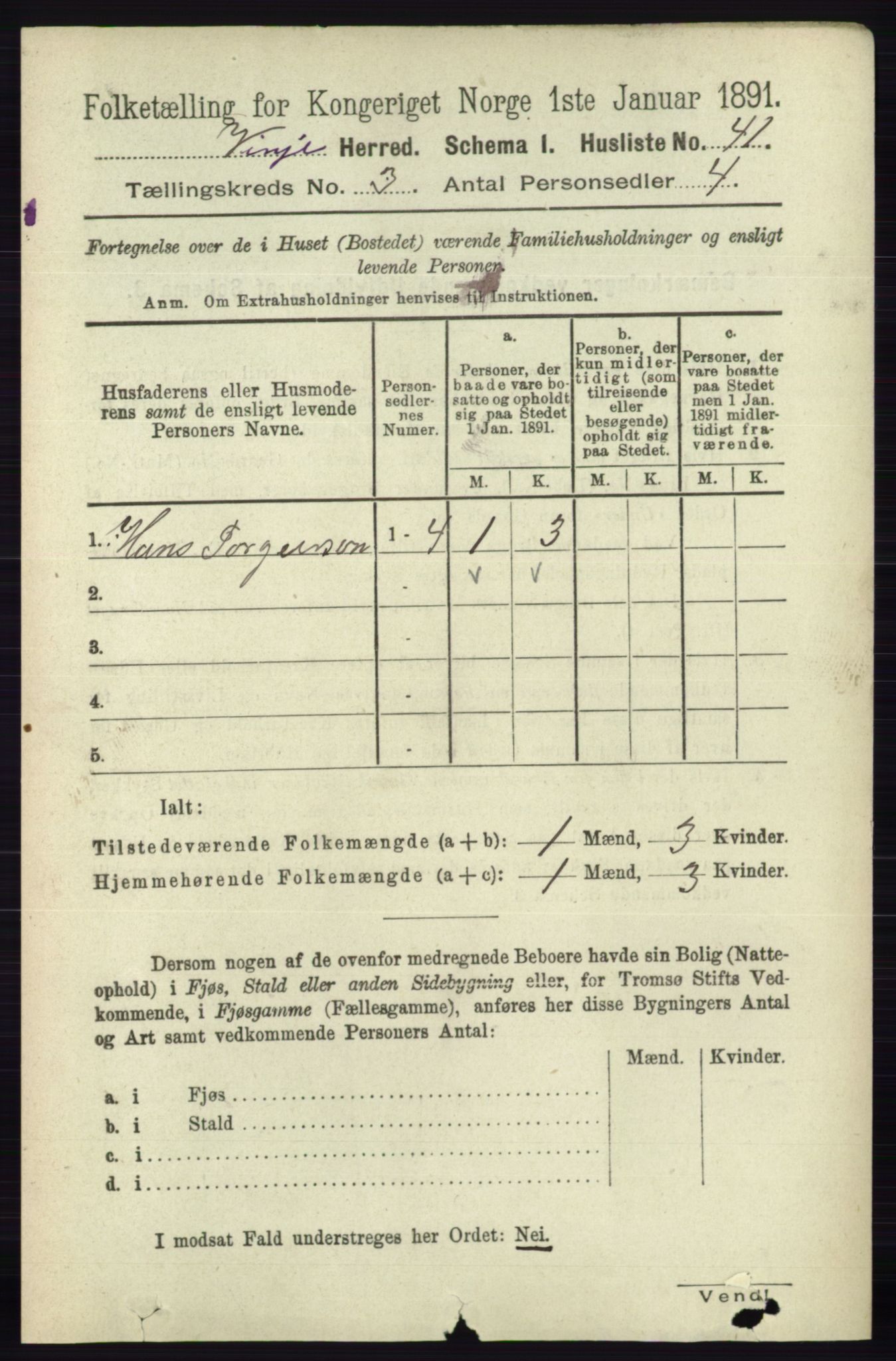 RA, 1891 census for 0834 Vinje, 1891, p. 641