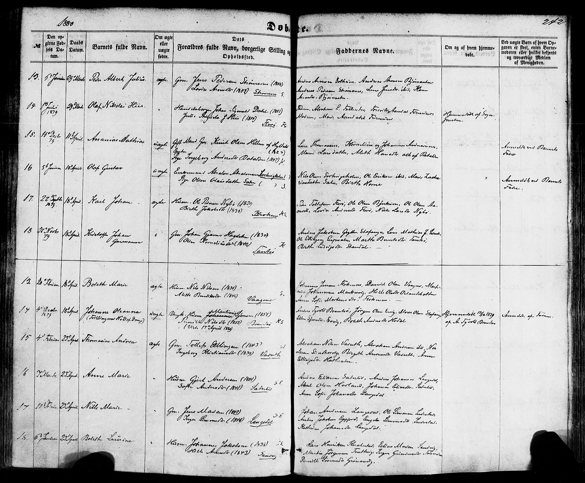 Kinn sokneprestembete, SAB/A-80801/H/Haa/Haaa/L0006: Parish register (official) no. A 6, 1857-1885, p. 242