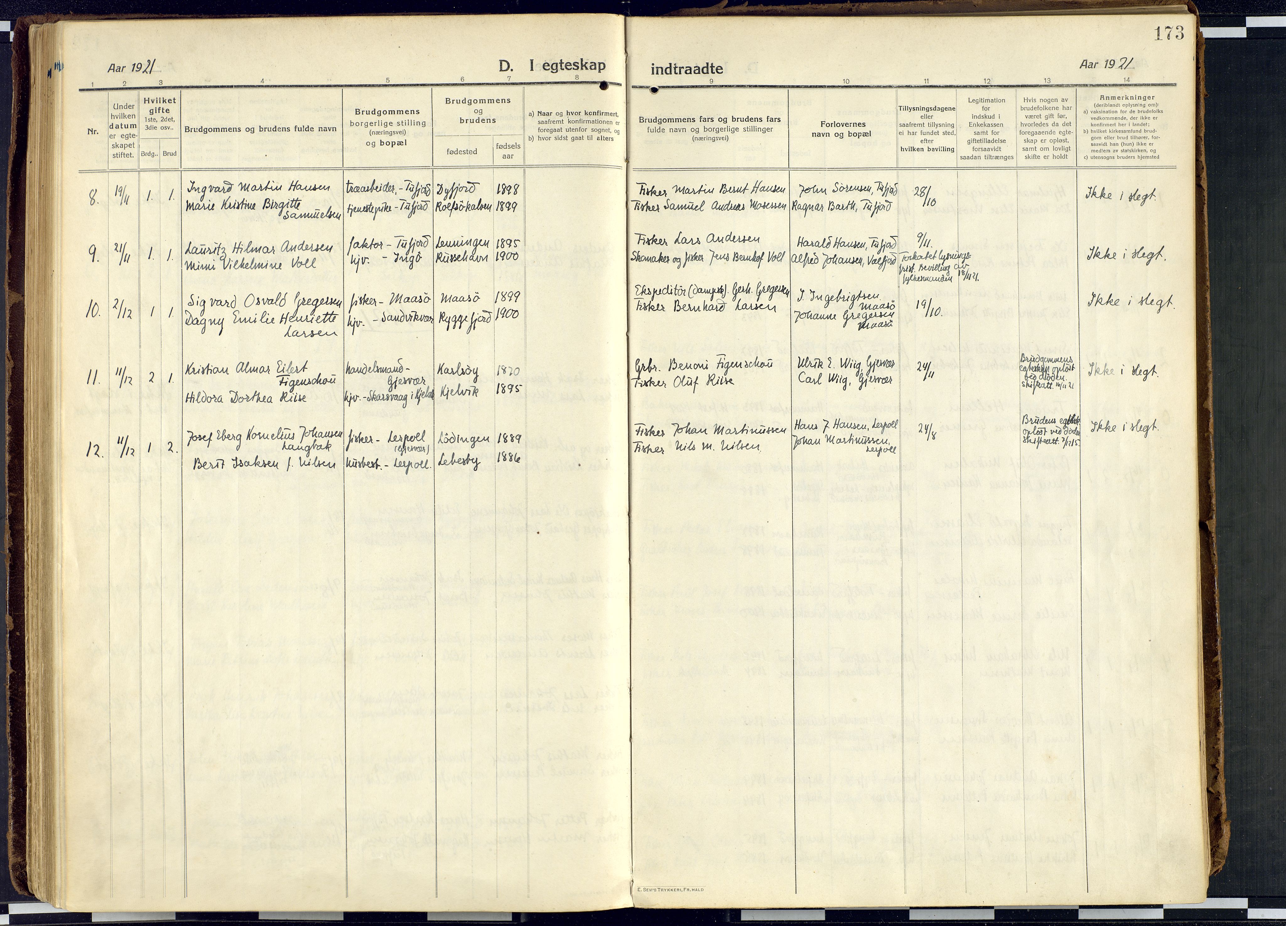 Måsøy sokneprestkontor, AV/SATØ-S-1348/H/Ha/L0010kirke: Parish register (official) no. 10, 1915-1933, p. 173