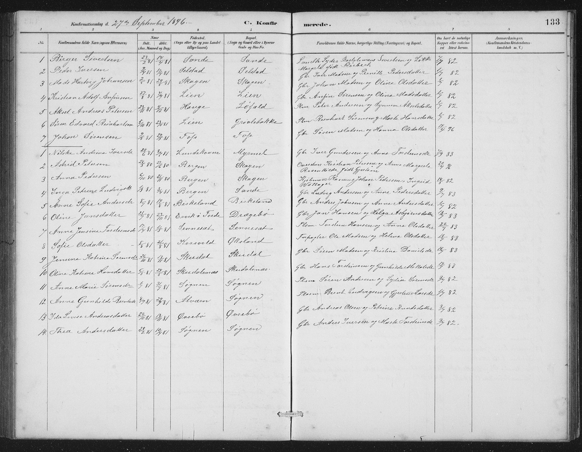 Gaular sokneprestembete, SAB/A-80001/H/Hab: Parish register (copy) no. A 4, 1889-1912, p. 133