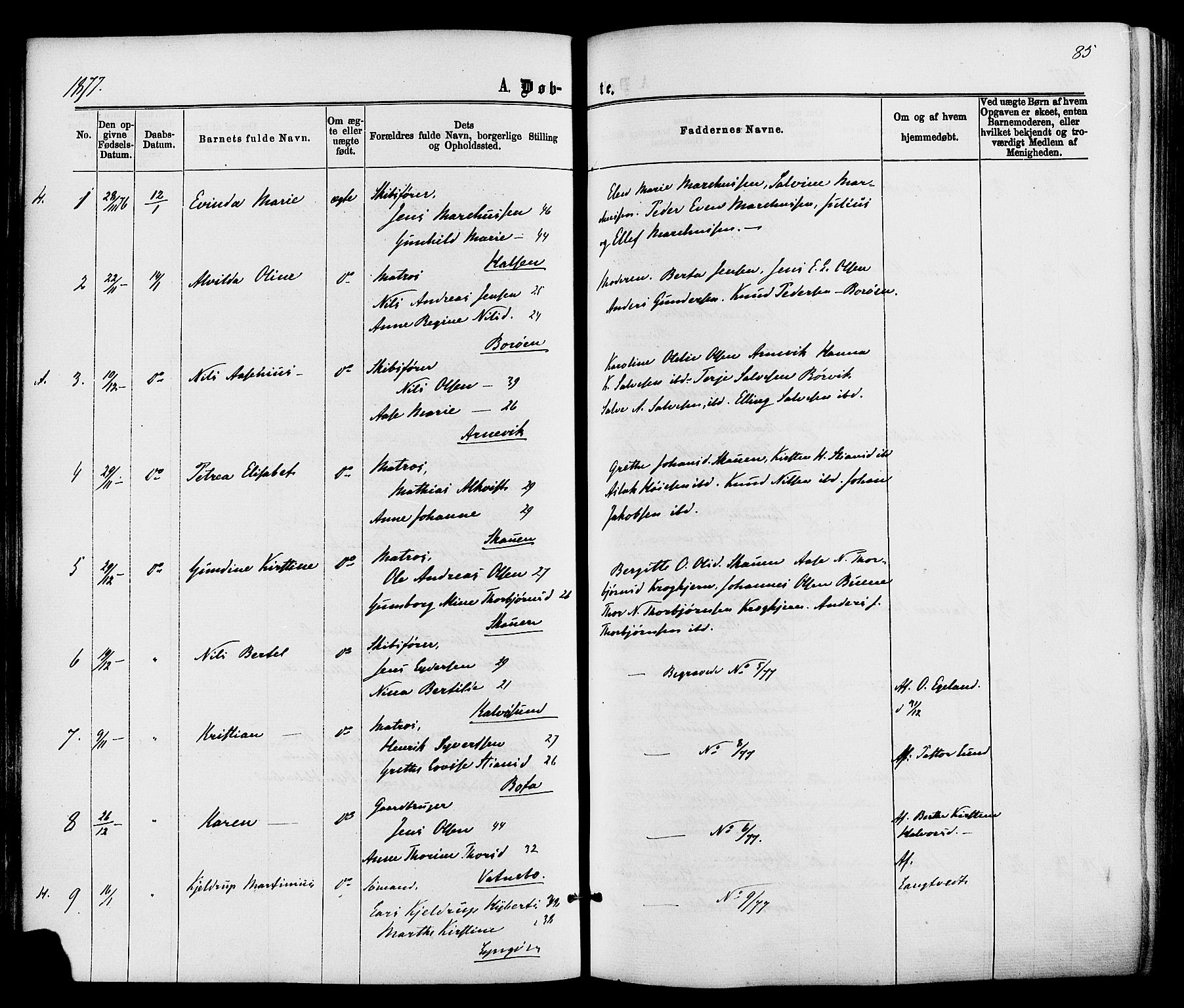 Dypvåg sokneprestkontor, AV/SAK-1111-0007/F/Fa/Faa/L0007: Parish register (official) no. A 7/ 1, 1872-1884, p. 85