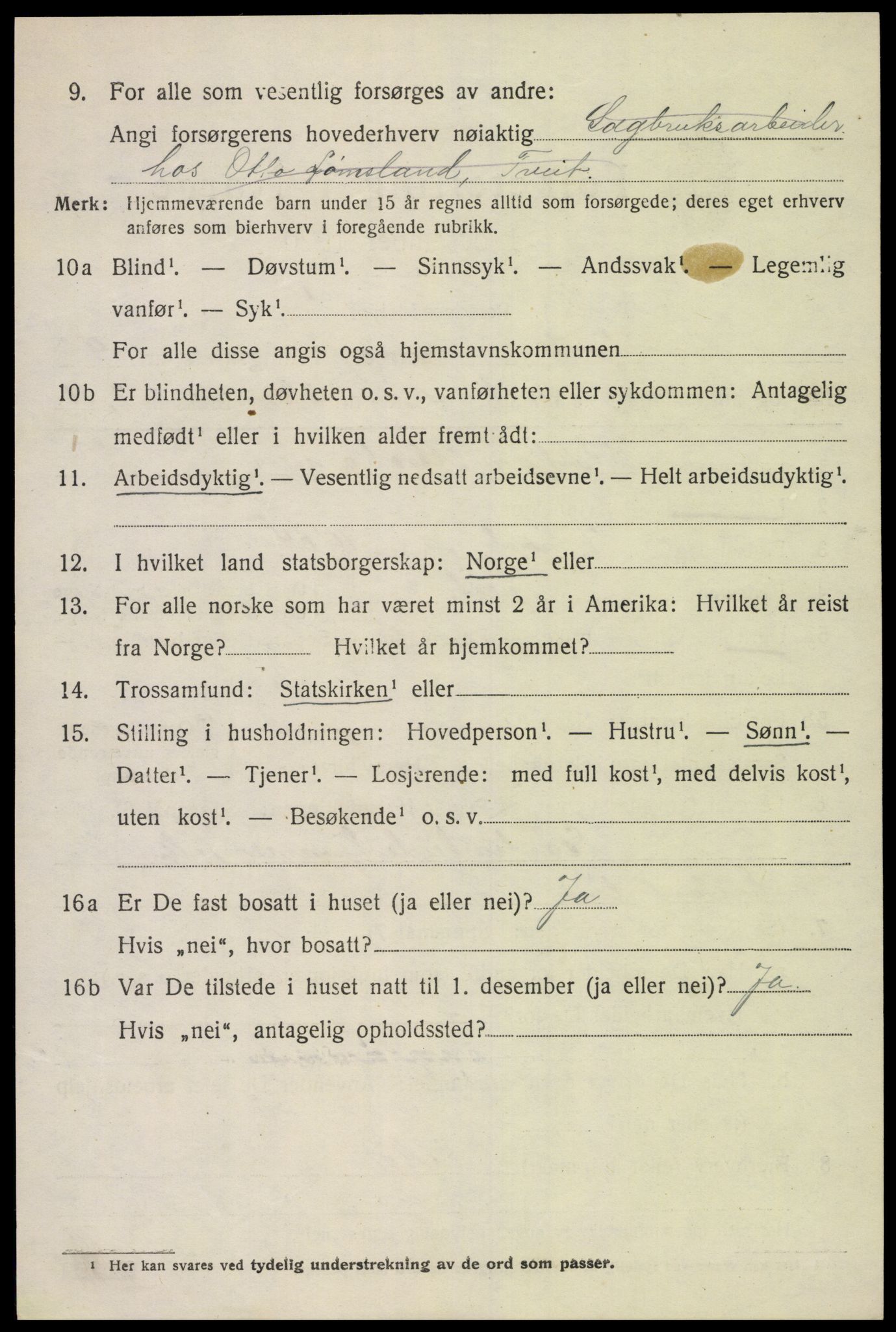 SAK, 1920 census for Tveit, 1920, p. 3875