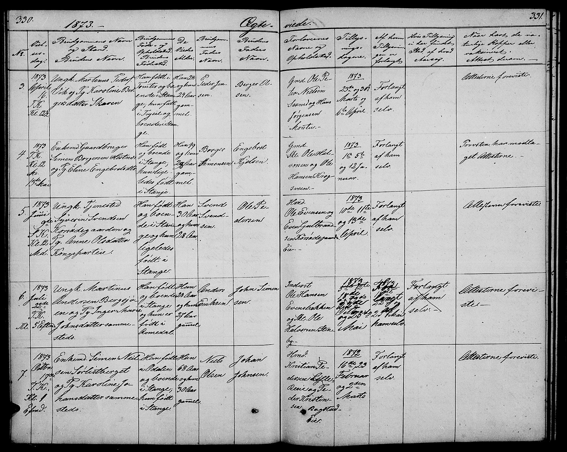 Stange prestekontor, AV/SAH-PREST-002/L/L0005: Parish register (copy) no. 5, 1861-1881, p. 330-331