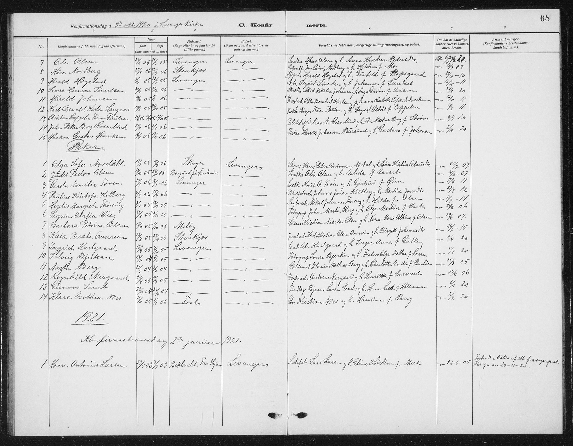 Ministerialprotokoller, klokkerbøker og fødselsregistre - Nord-Trøndelag, AV/SAT-A-1458/720/L0193: Parish register (copy) no. 720C02, 1918-1941, p. 68