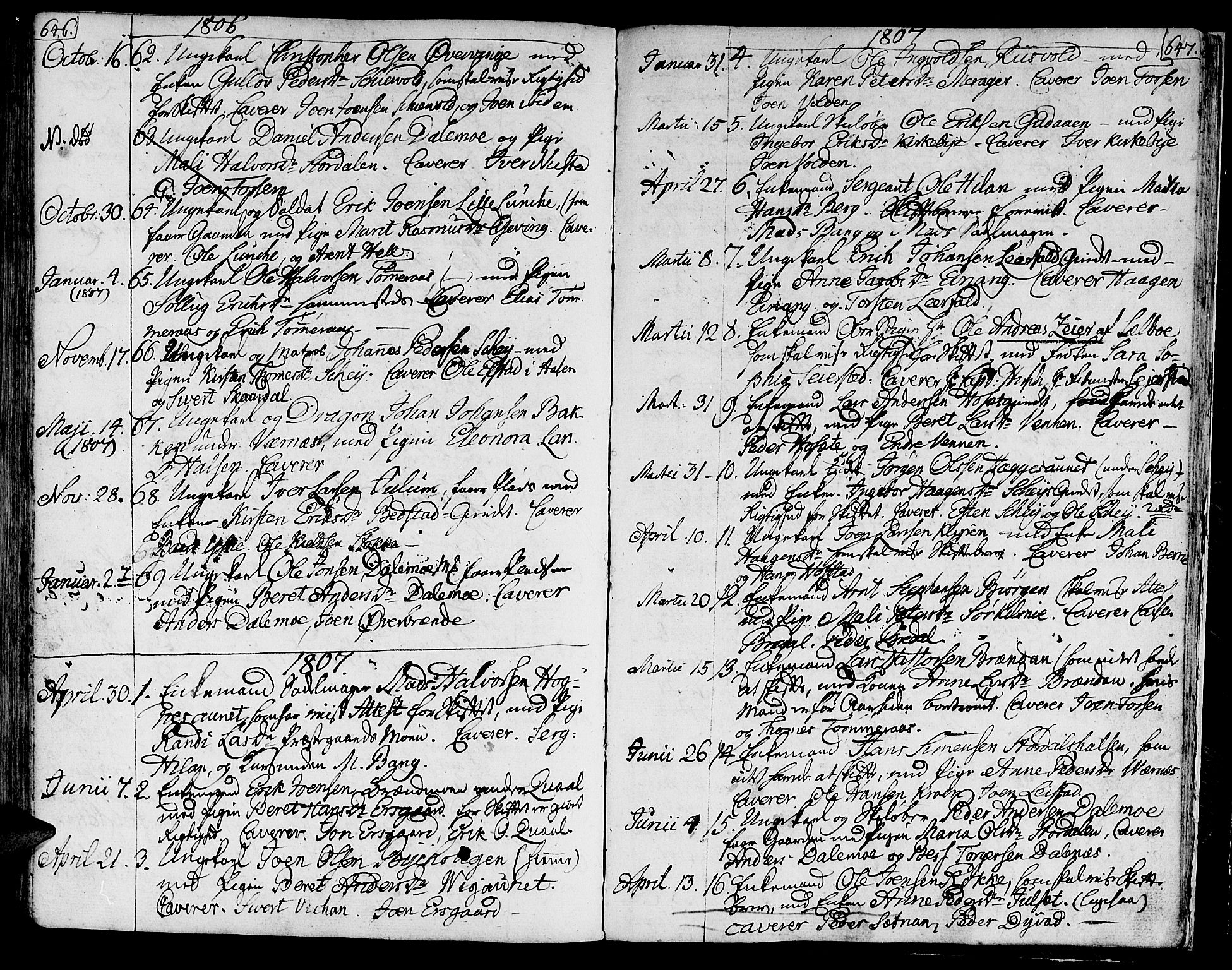 Ministerialprotokoller, klokkerbøker og fødselsregistre - Nord-Trøndelag, SAT/A-1458/709/L0060: Parish register (official) no. 709A07, 1797-1815, p. 646-647