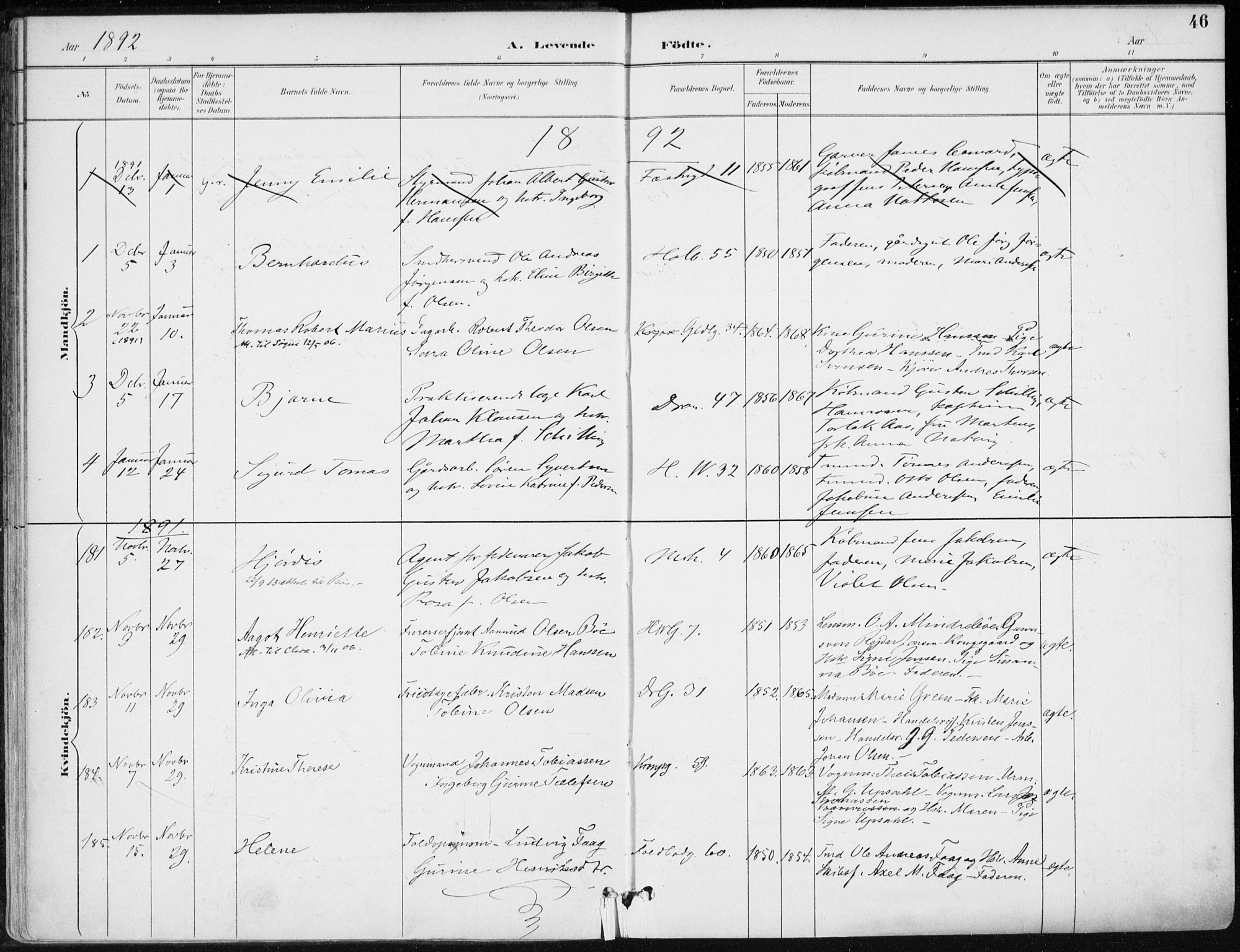 Kristiansand domprosti, SAK/1112-0006/F/Fa/L0019: Parish register (official) no. A 18, 1890-1897, p. 46