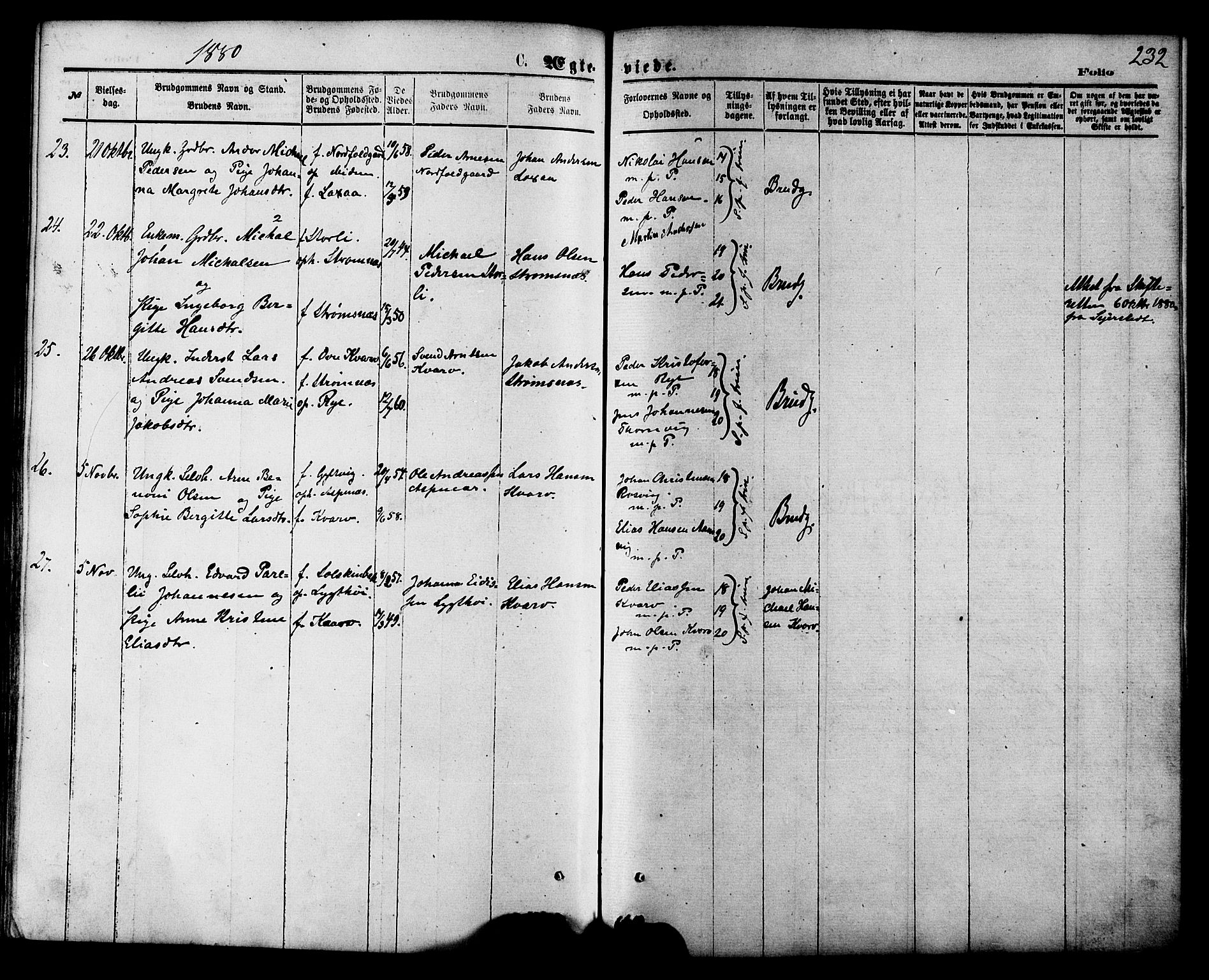 Ministerialprotokoller, klokkerbøker og fødselsregistre - Nordland, AV/SAT-A-1459/853/L0771: Parish register (official) no. 853A10, 1870-1881, p. 232