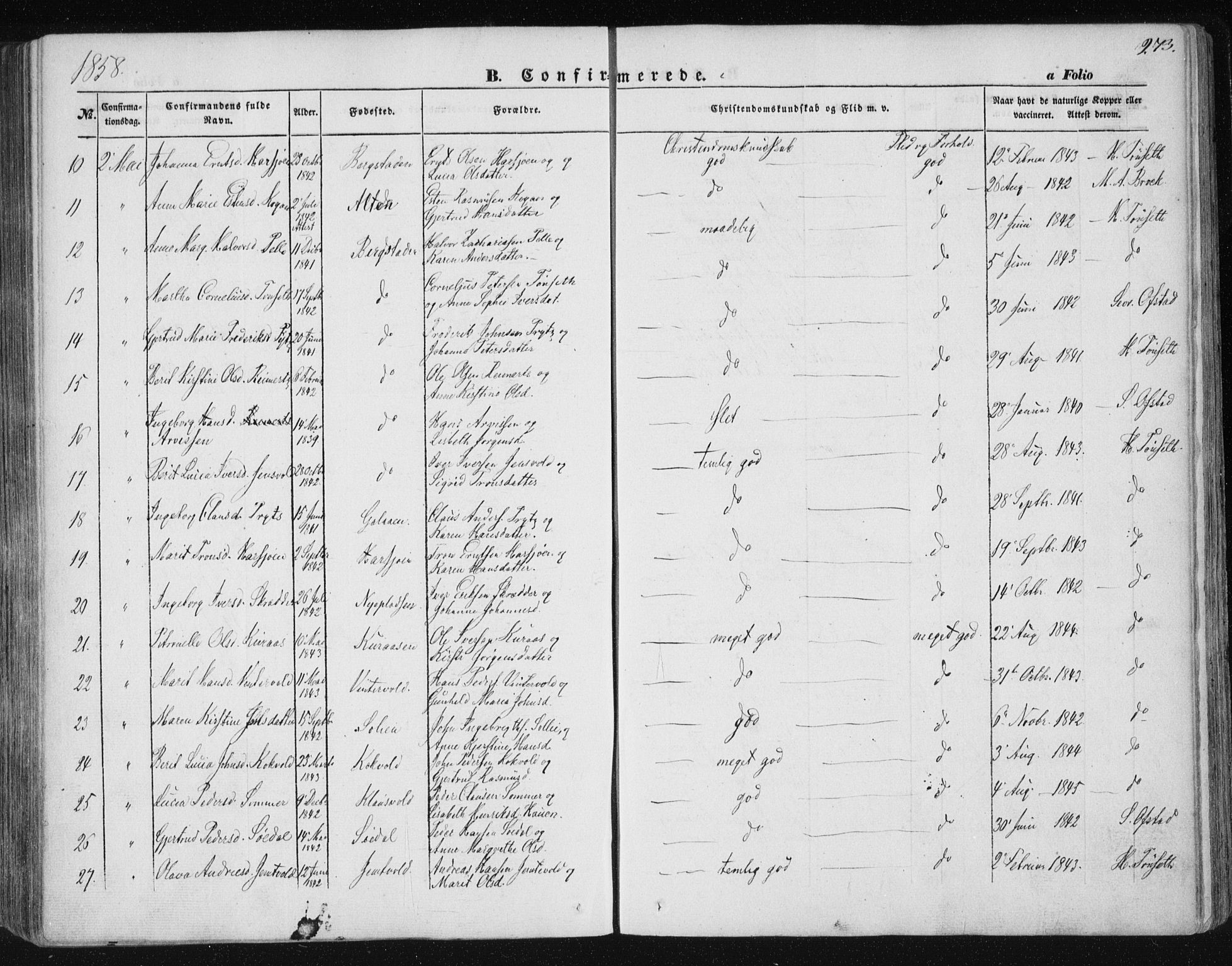 Ministerialprotokoller, klokkerbøker og fødselsregistre - Sør-Trøndelag, SAT/A-1456/681/L0931: Parish register (official) no. 681A09, 1845-1859, p. 273