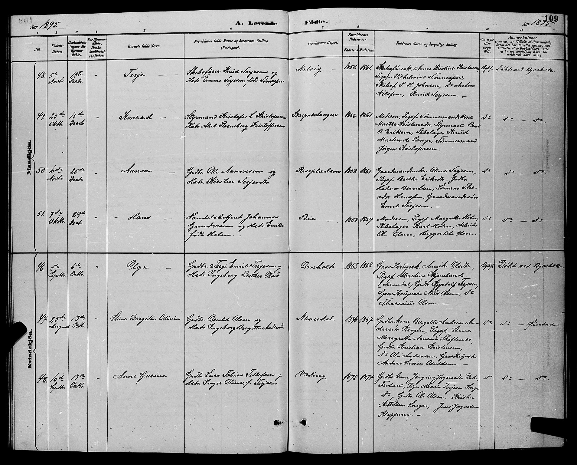 Øyestad sokneprestkontor, AV/SAK-1111-0049/F/Fb/L0009: Parish register (copy) no. B 9, 1886-1896, p. 109