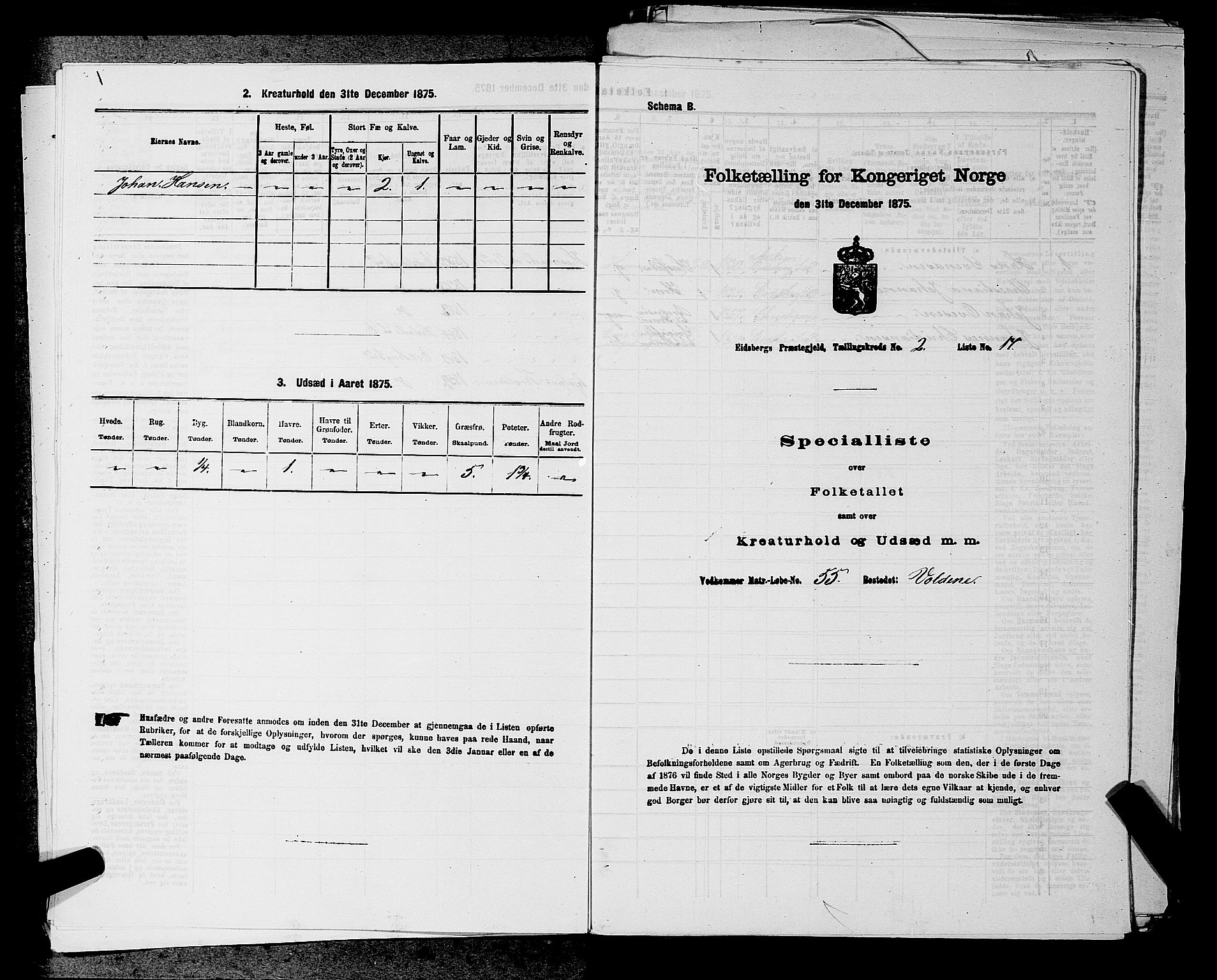 RA, 1875 census for 0125P Eidsberg, 1875, p. 395